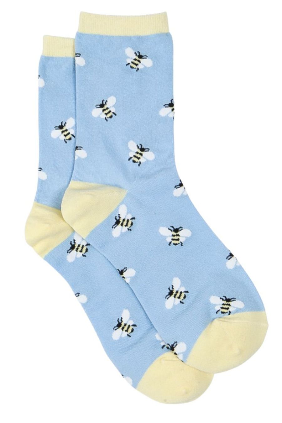 blue, yellow ankle socks with an all over bee print