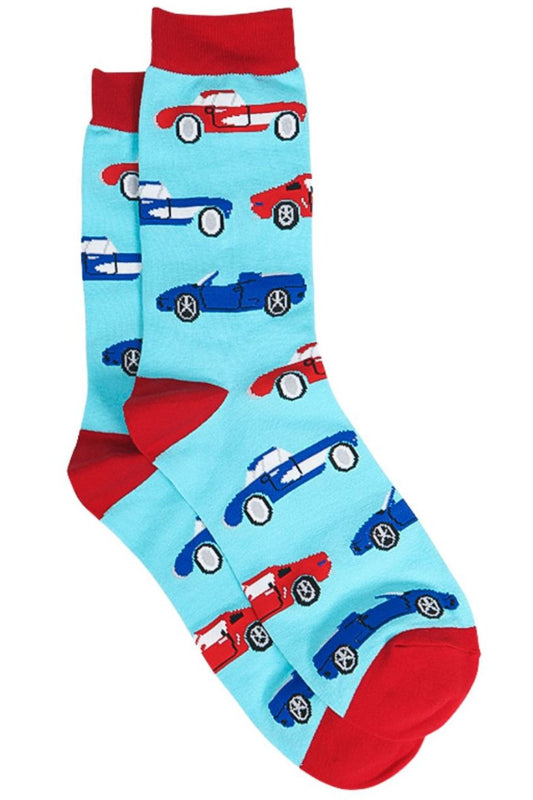 blue and red bamboo socks with red and blue sports cars