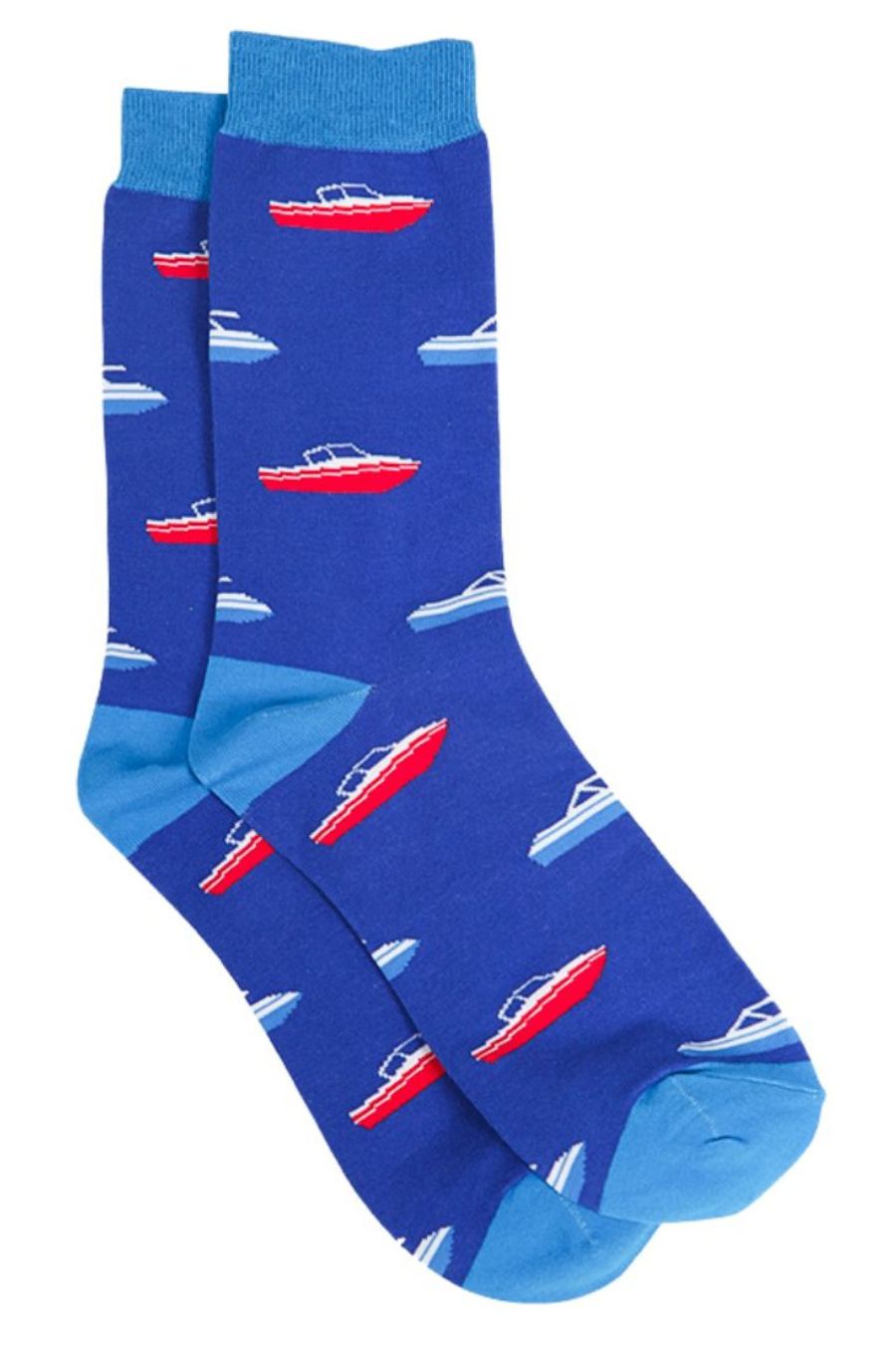 blue bamboo socks with red and blue speedboats