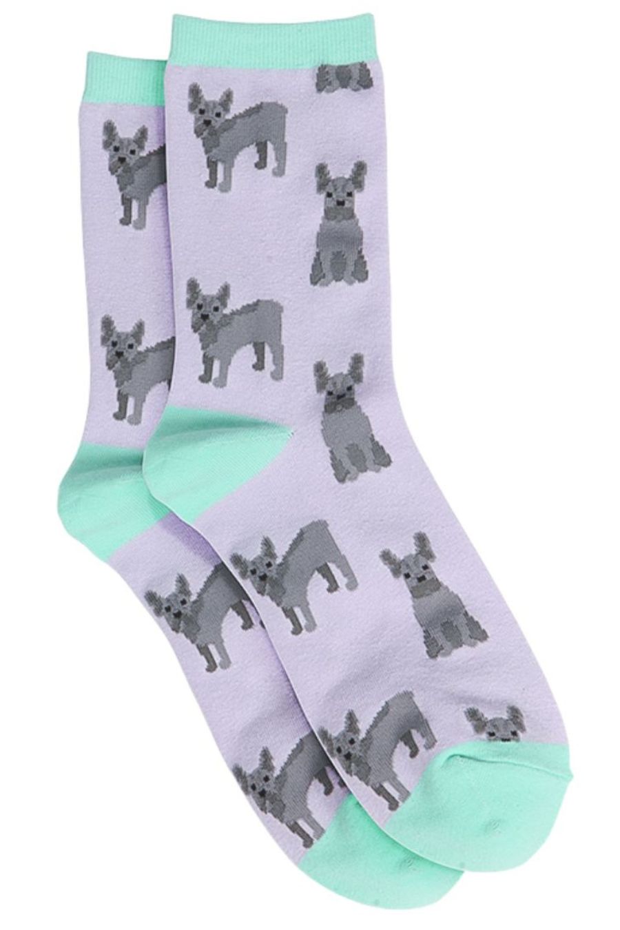 lilac, green bamboo ankle socks with french bulldogs