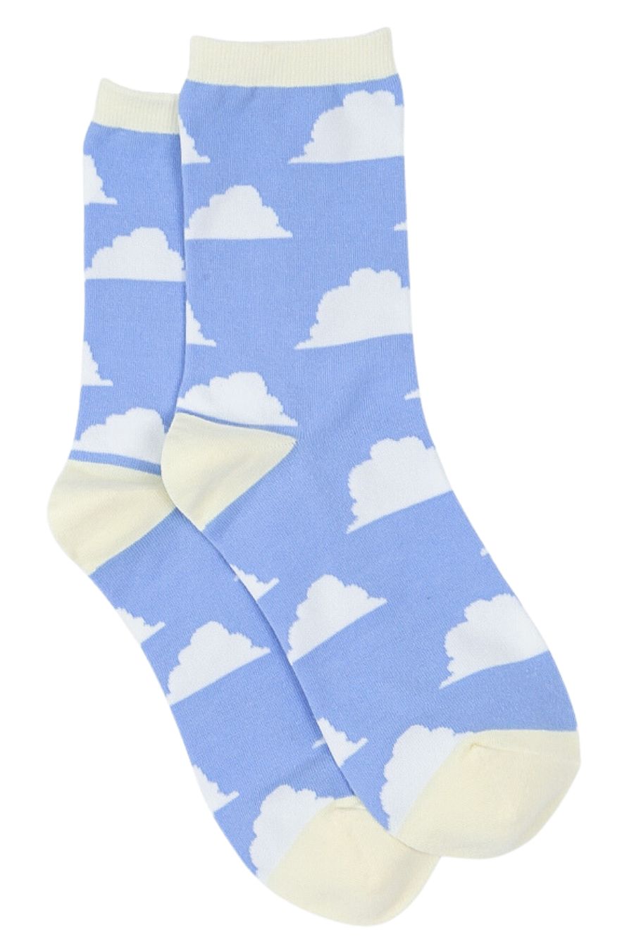 blue, yellow pastel ankle socks with a white cloud pattern