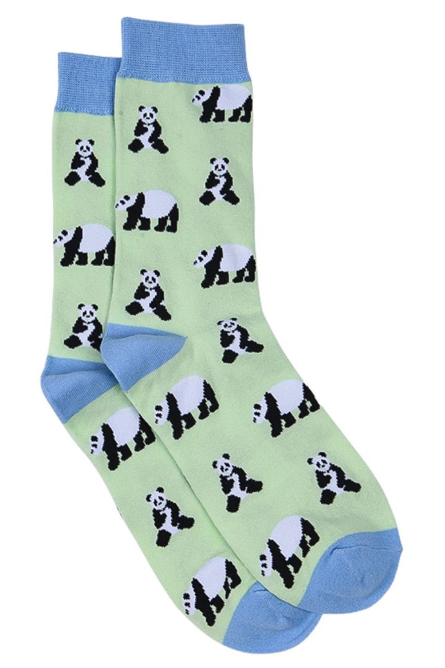 green, blue bamoo socks with pandas on them