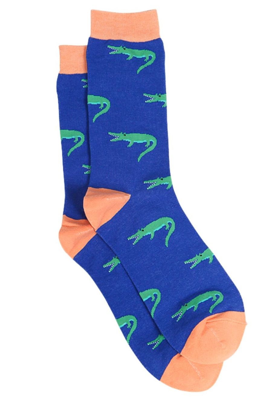 blue dress socks with green crocodiles 