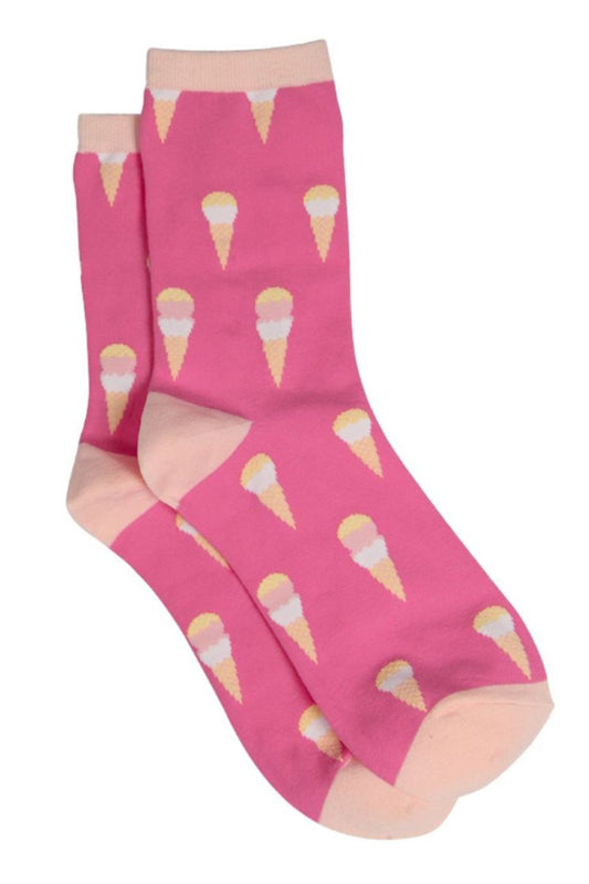 pink ankle socks with an ice cream cone pattern