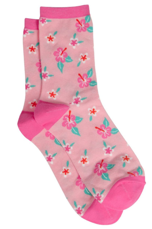 pink floral ankle socks with bauhinia flowers