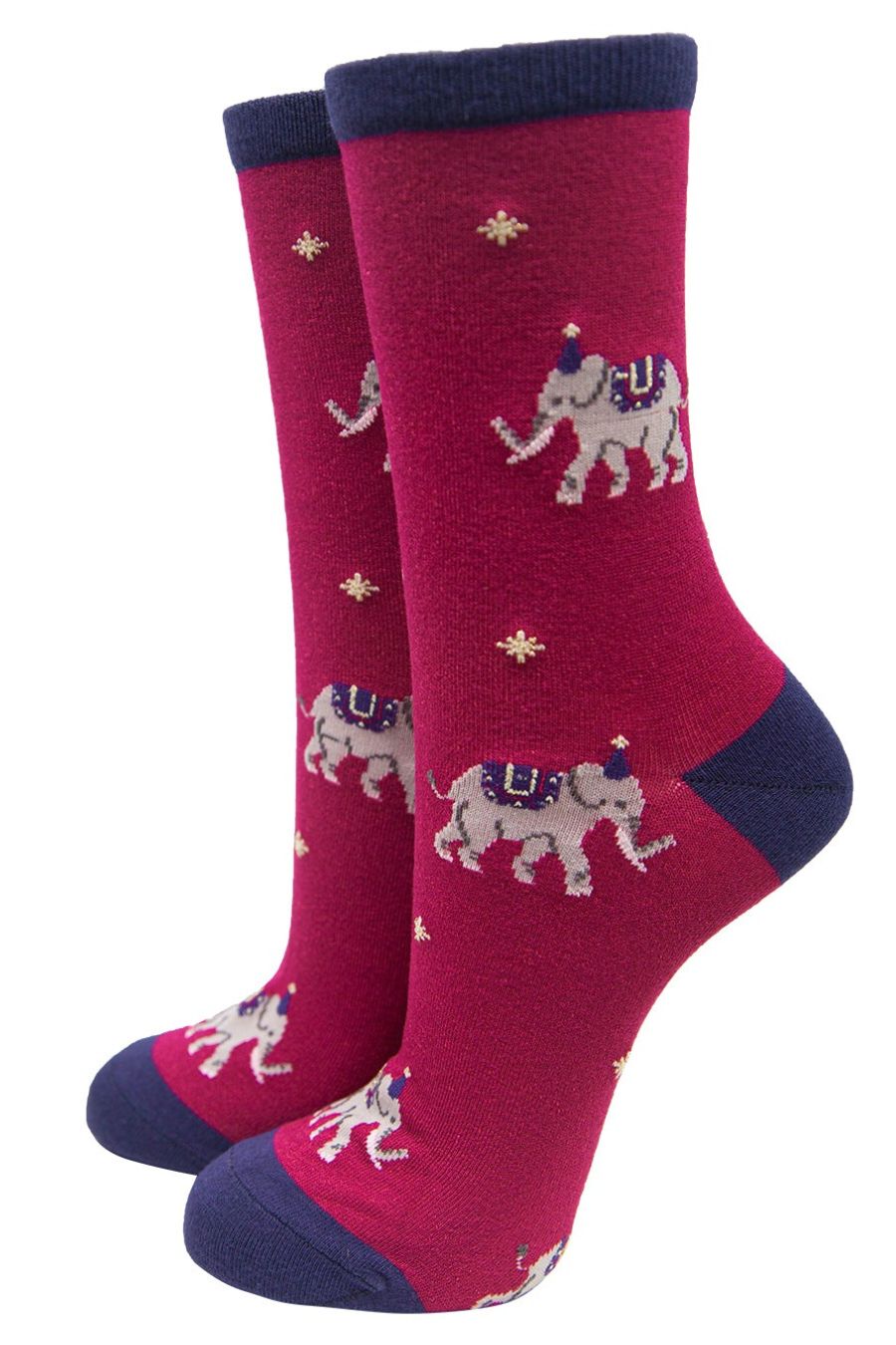 pink bamboo ankle socks with elephants wearing party hats