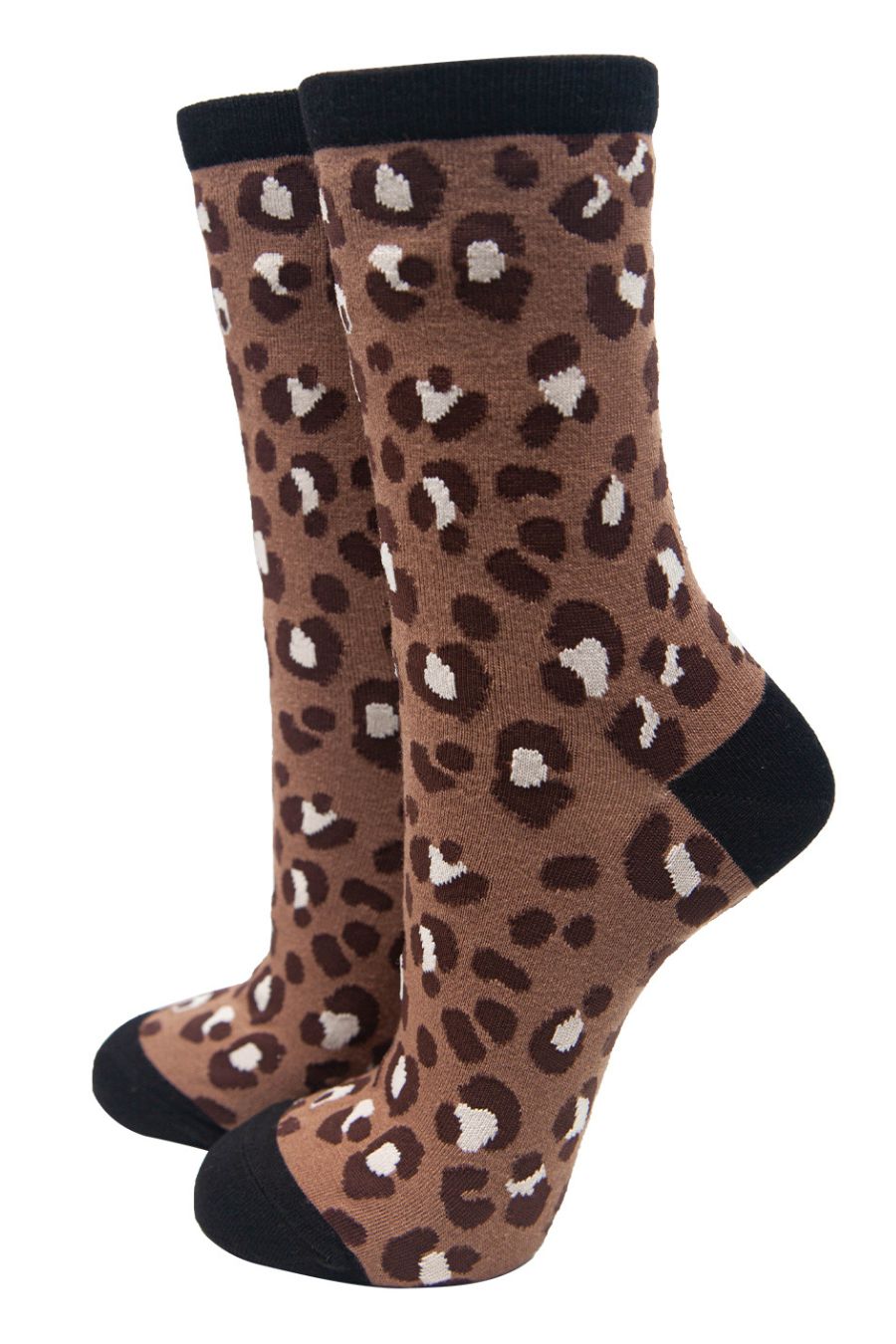 brown cheetah animal print ankle socks