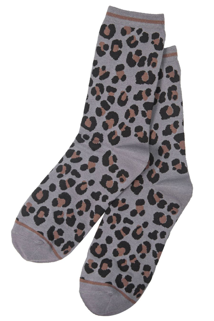grey, brown and black leopard print ankle socks 