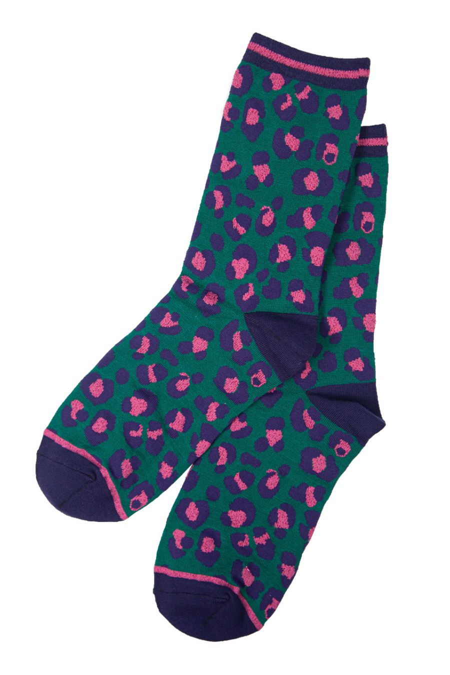 green and pink leopard print bamboo ankle socks