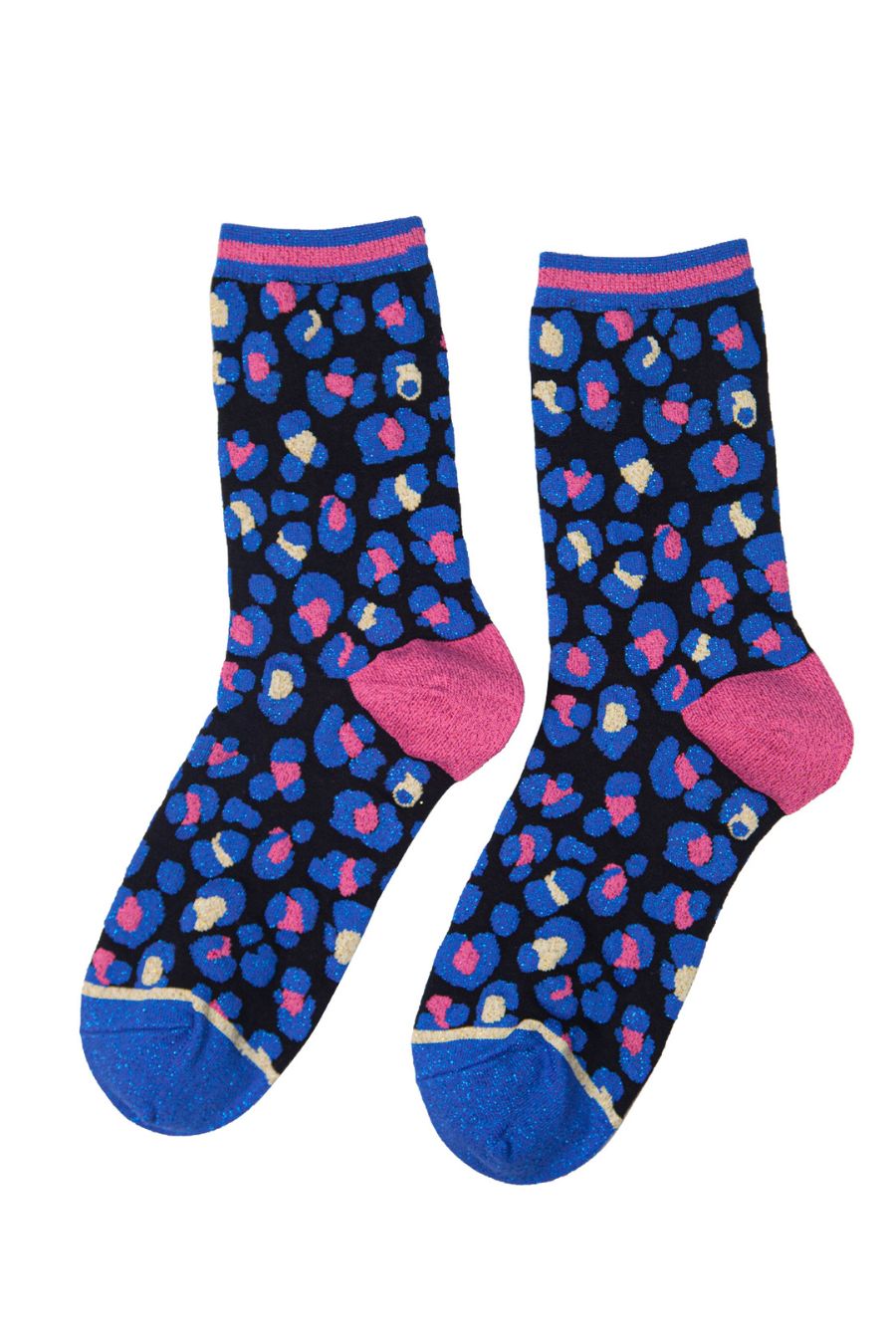 blue and pink leopard print ankle socks