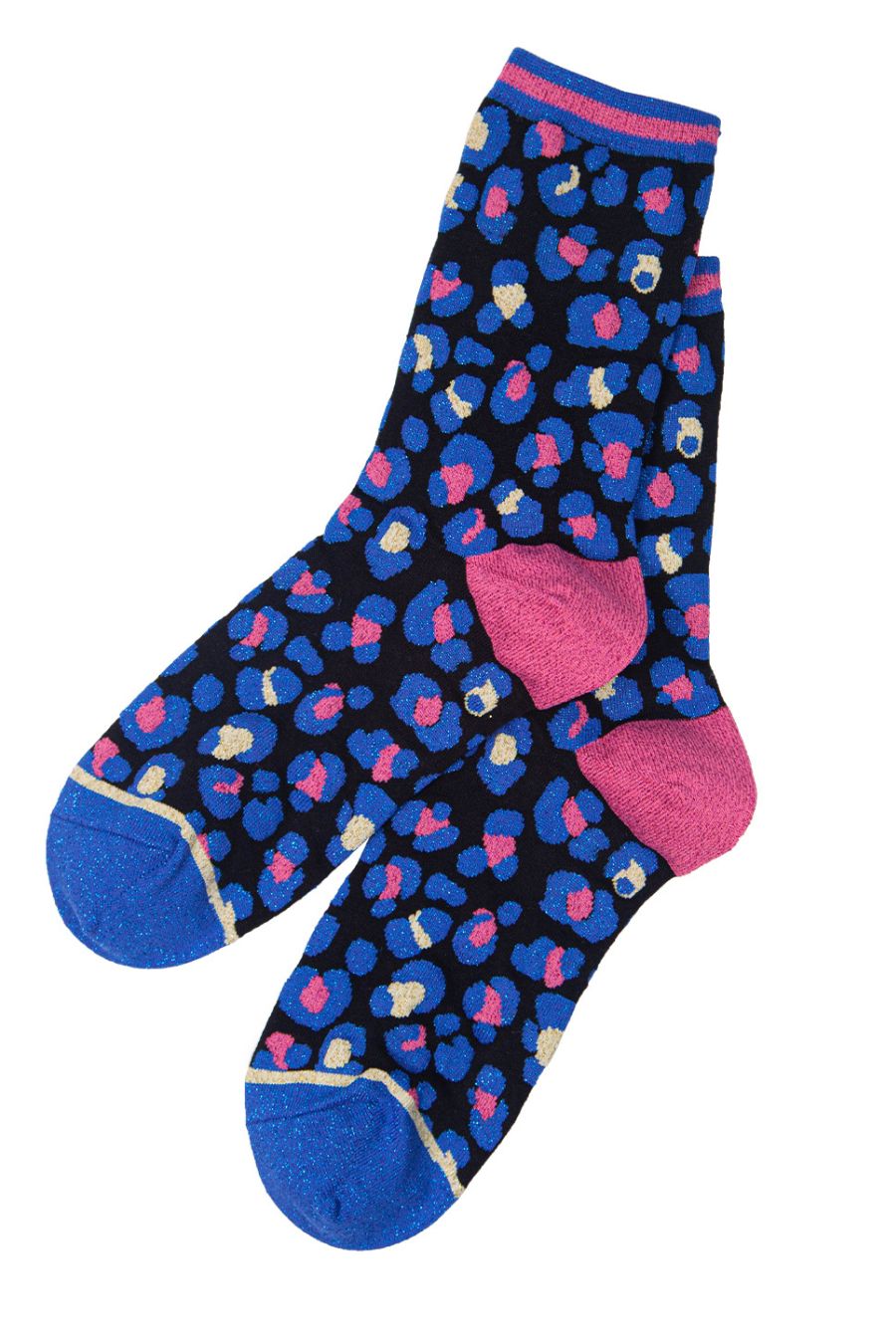blue and pink animal print ankle socks