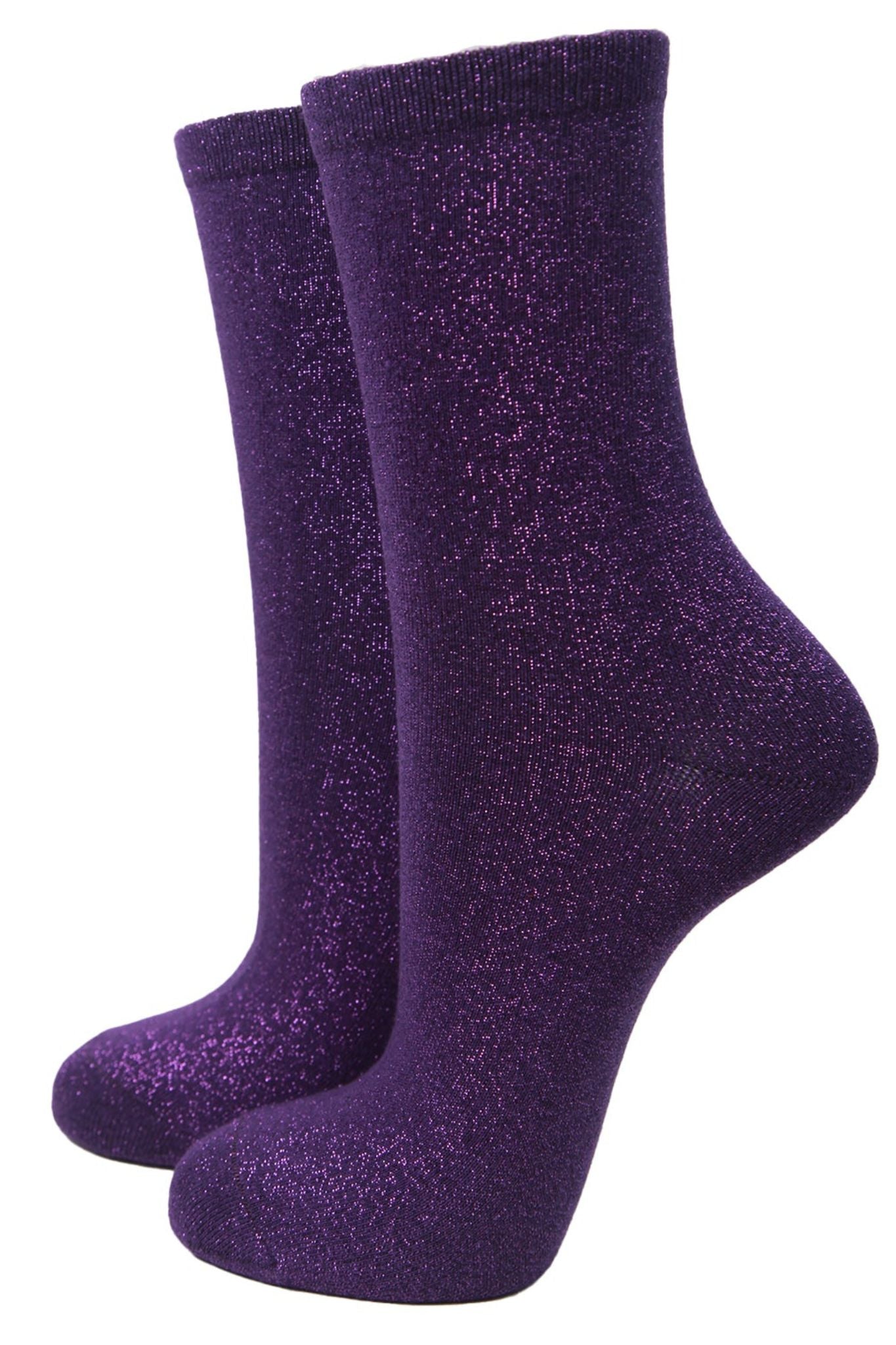 purple glitter ankle socks with all over shimmer effect