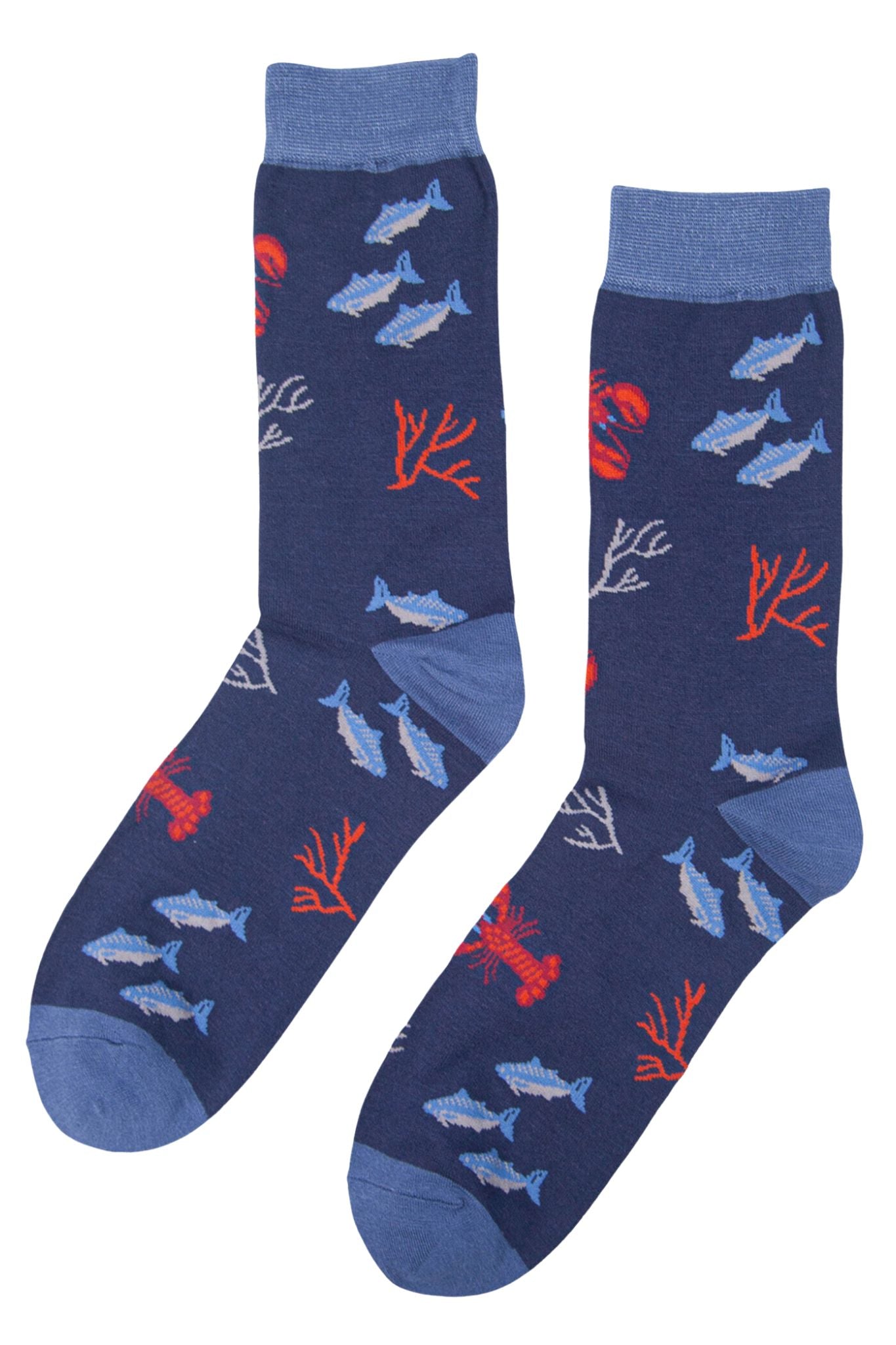 blue bamboo socks wiith fish and lobsters all over