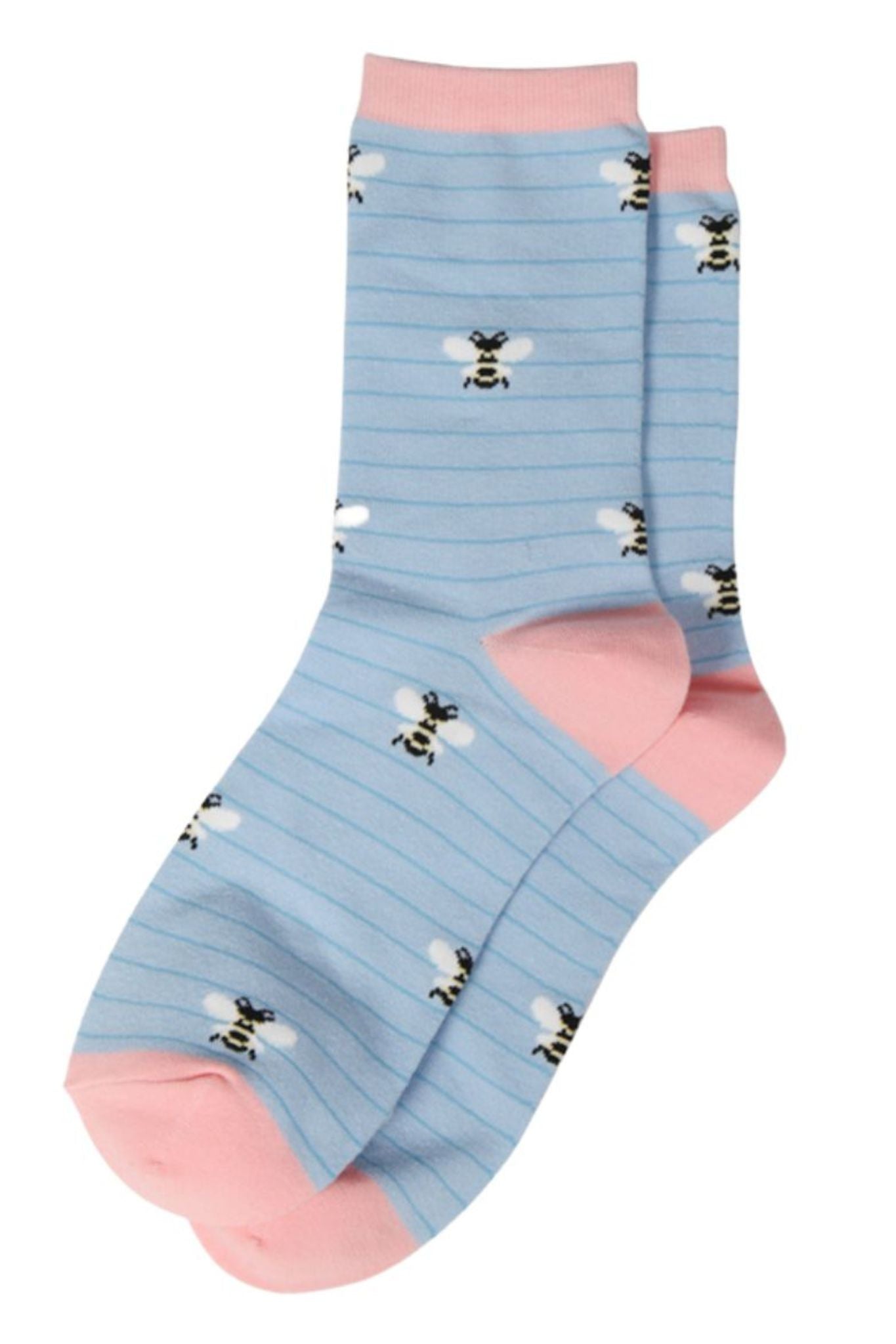 blue striped bamboo ankle socks with stripes and bumblebees