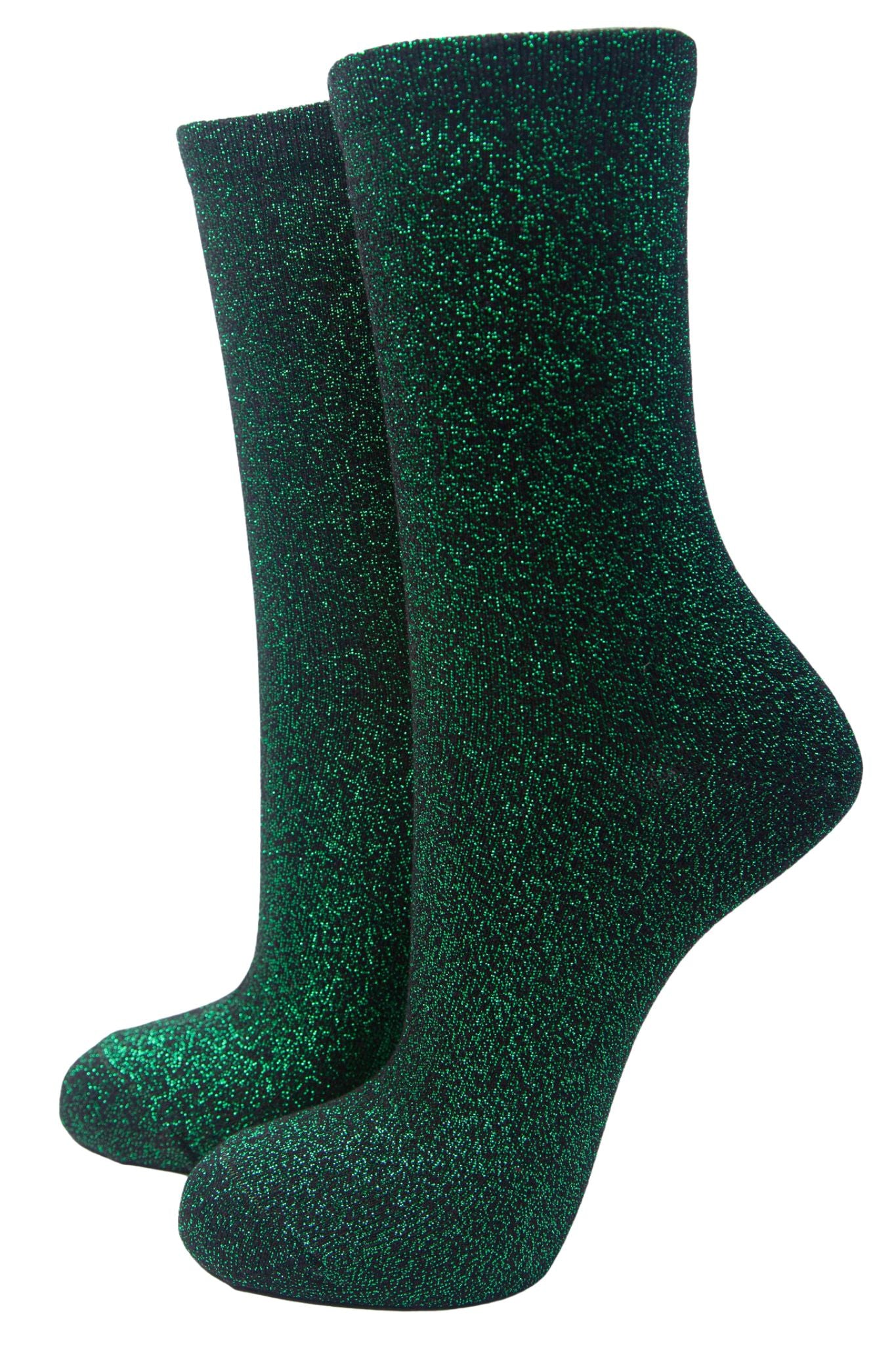 Women's Glitter Ankle Socks Sparkly Shimmer Black Green