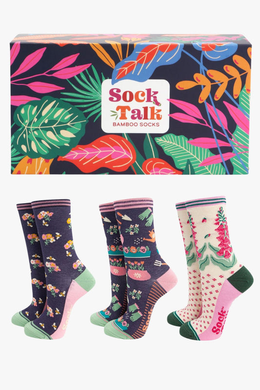 Floral Gardening Bamboo Socks Gift Set