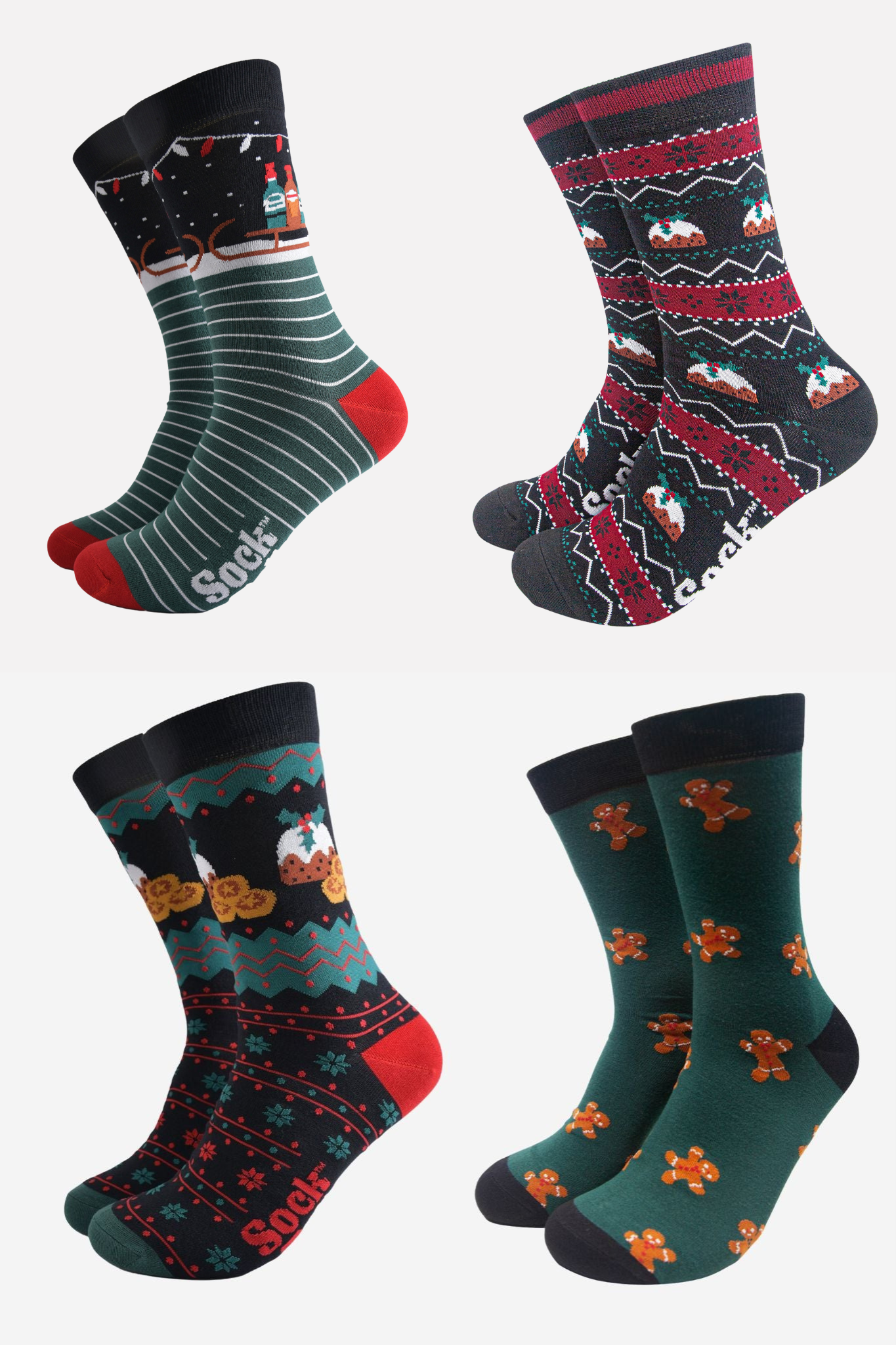 Men's Bamboo Crew Socks Festive Gift Set - Black/Red, Classic Christmas
