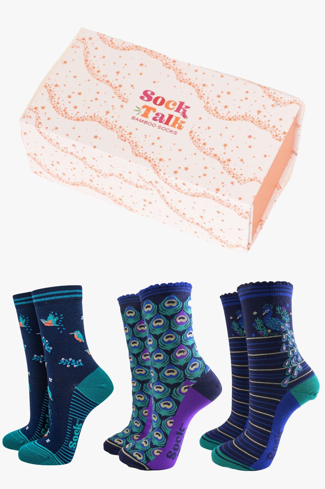 Women's Peacock Kingfisher Birds Bamboo Socks Gift Box