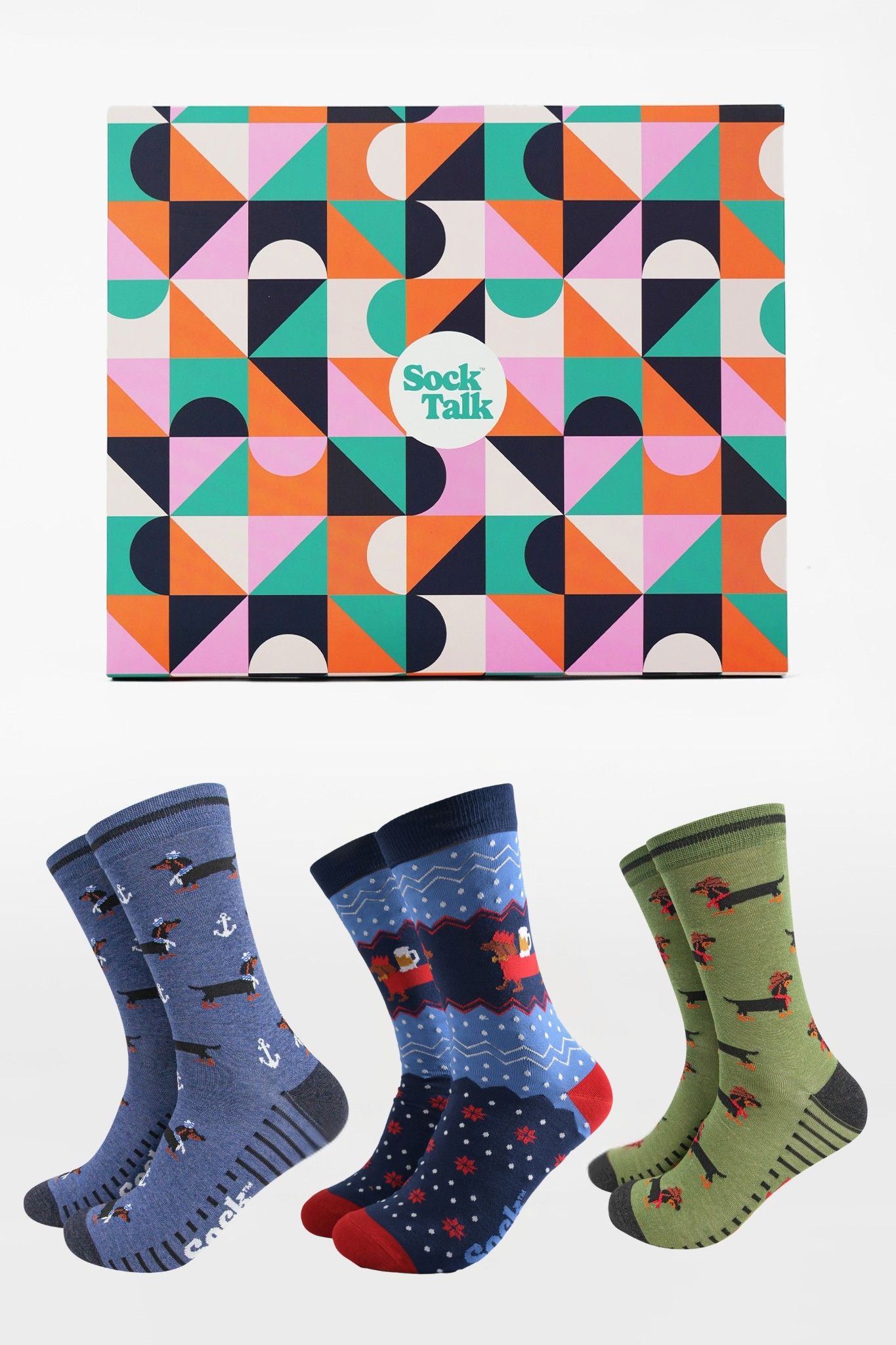 Men's Bamboo Crew Socks Trio Gift Set - Multi, Sausage Dog Adventures