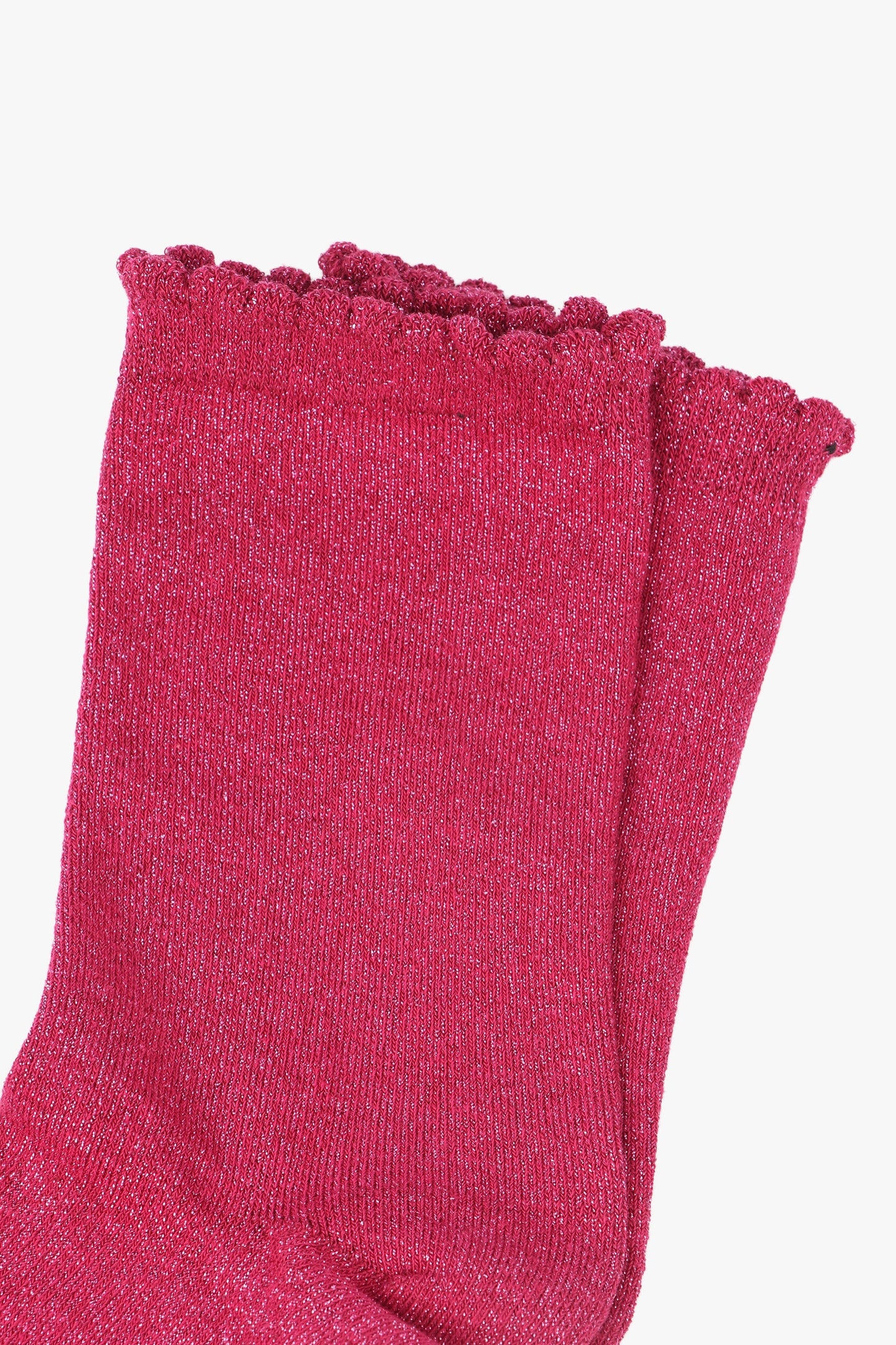 Cotton Glitter Socks with Scalloped Cuff Berry