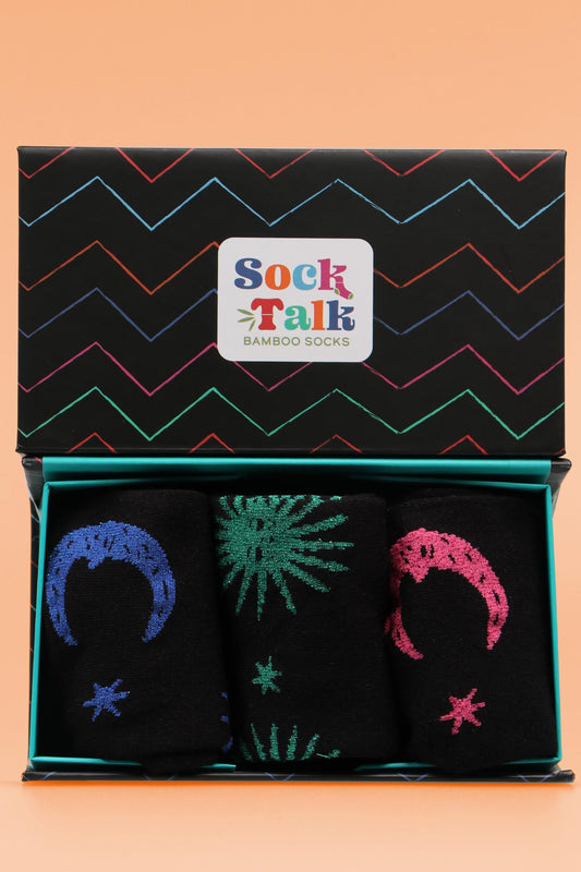 Women's Bamboo Glitter Socks Celestial Novelty Ankle Socks Star Moon Gift Set Box