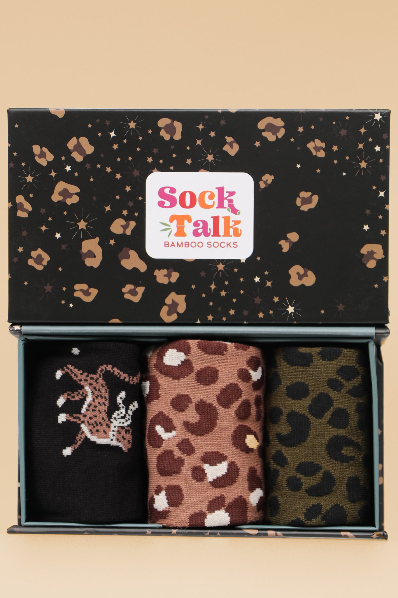 Women's Bamboo Socks Cheetah Animal Print Ankle Socks Gift Box Set Black