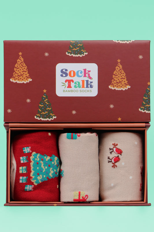 Women's Bamboo Socks Christmas Novelty Sausage Dog Socks Dachshund Gift Box Red