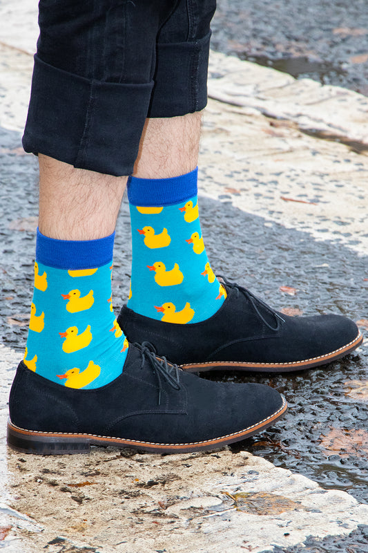 Mens Rubber Duck Novelty Bamboo Socks in Turquoise Blue