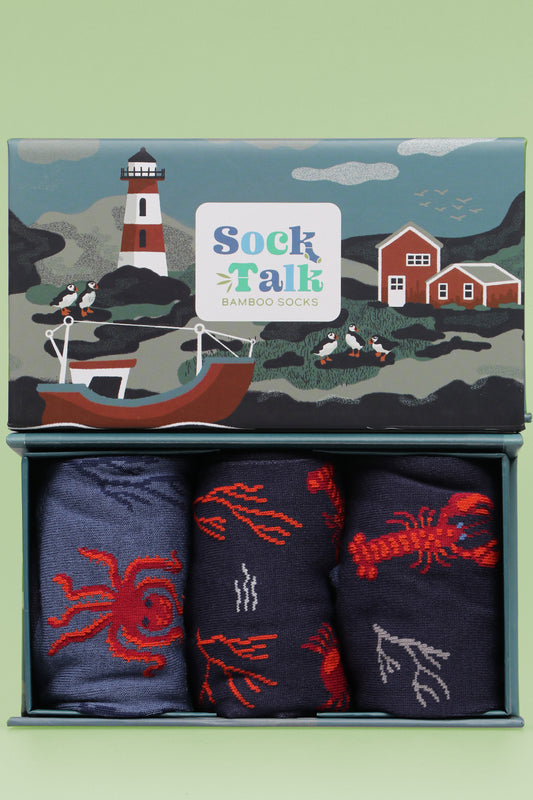 Men's Bamboo Socks Red Lobster Nautical Fishing Gift Box Set