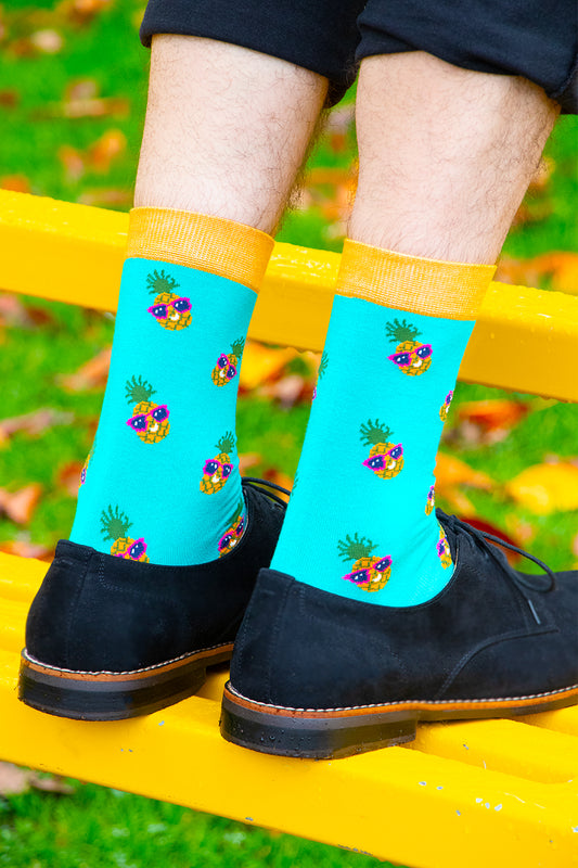 Men's Cool Pineapple in Sunglasses Bamboo Socks