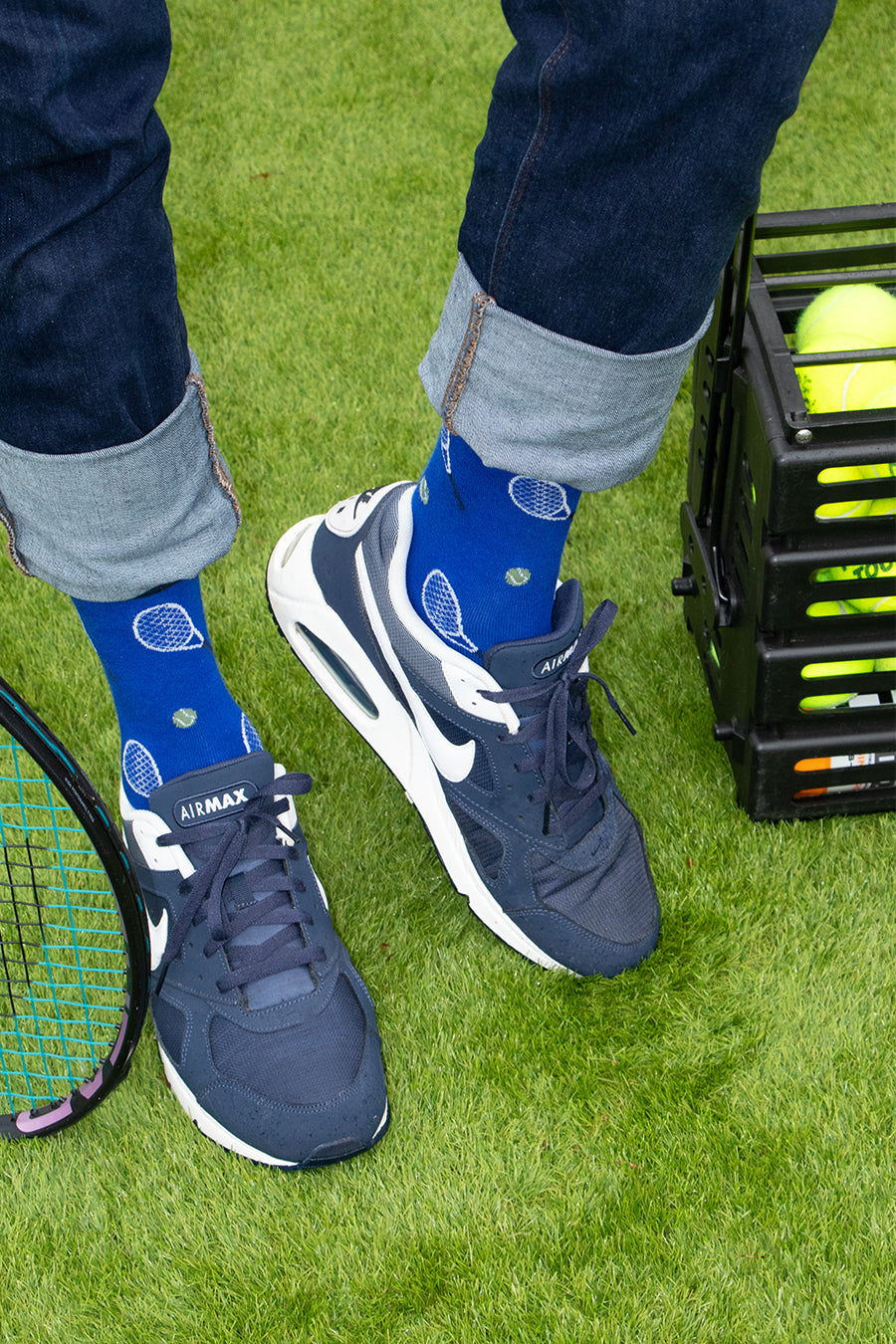 Mens Bamboo Tennis Socks Novelty Sports Socks Blue