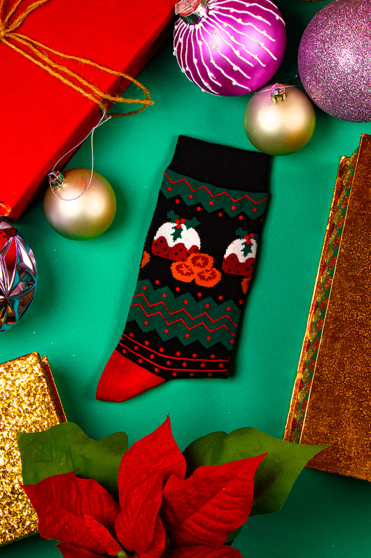 Men's Bamboo Socks - Black/Green, Christmas Pudding