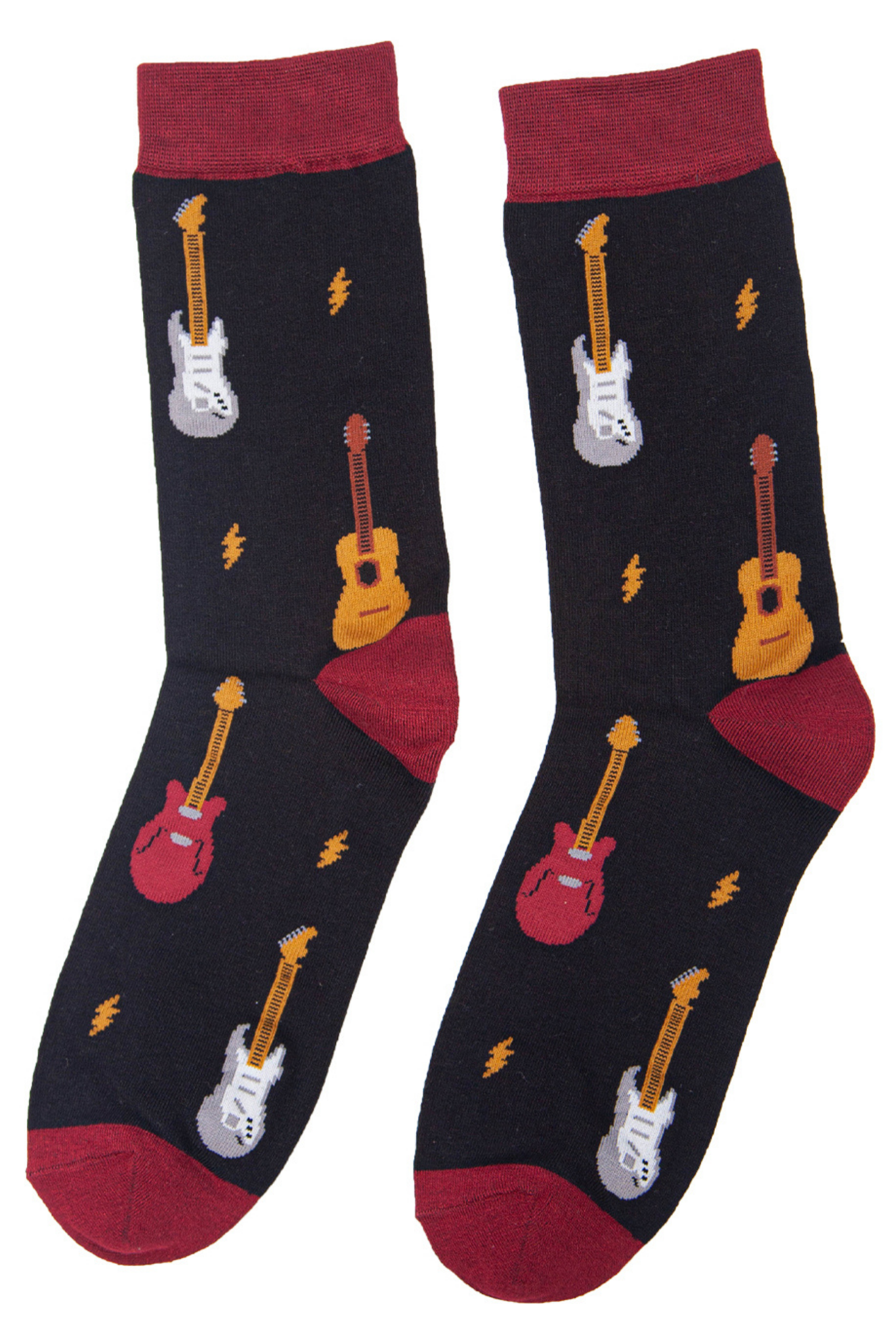 bamboo socks with an all over guitar print pattern