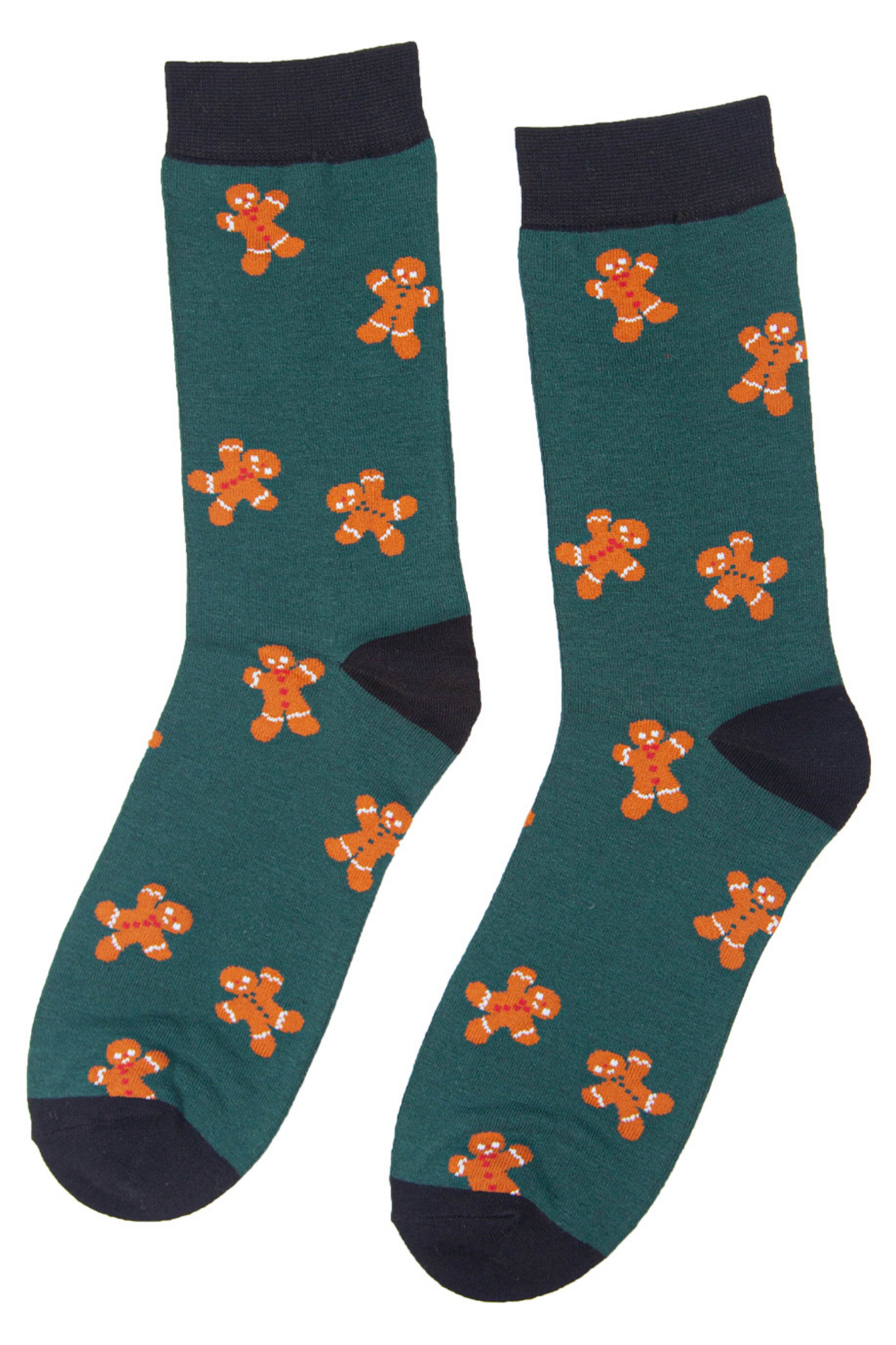 green and orange xmas gingerbreadmen socks
