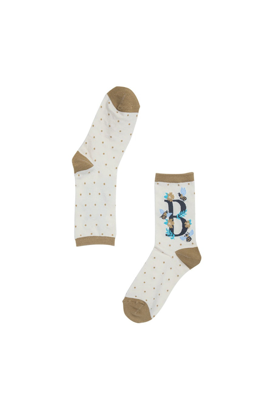 cream bamboo ankle socks with the initial B