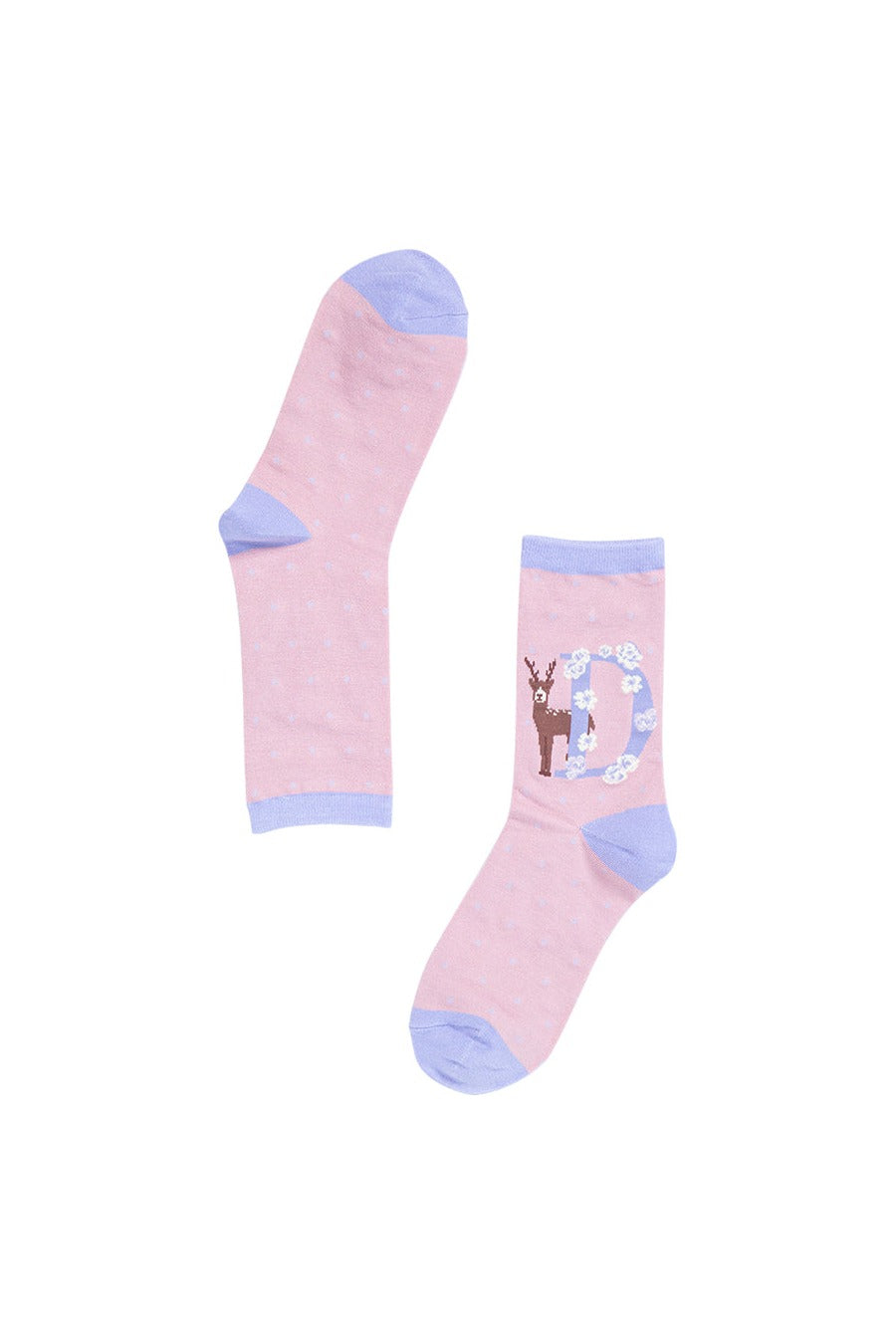pink, lilac bamboo socks with the initial D