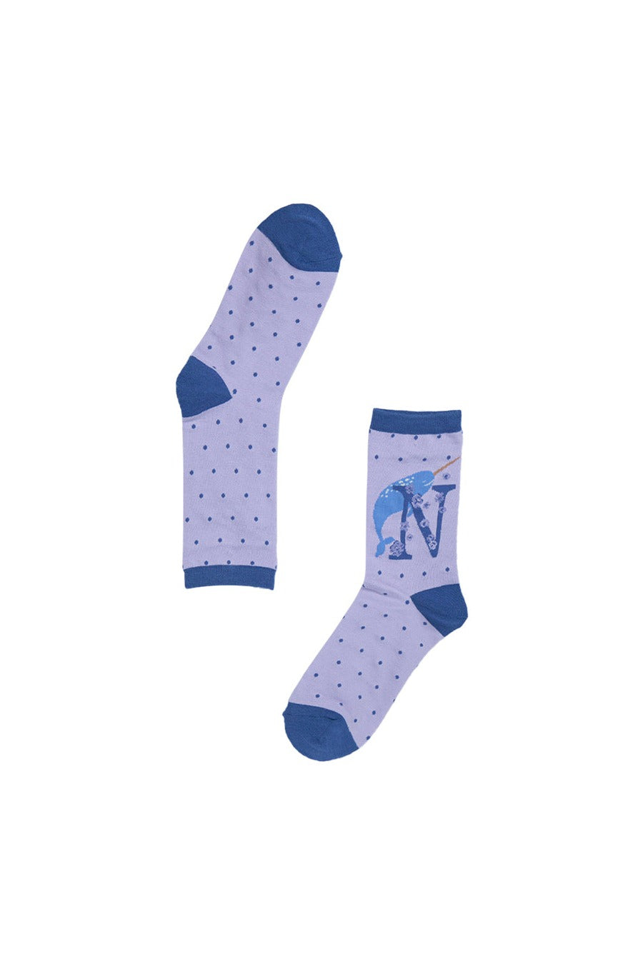 lilac bamboo socks with the initial N