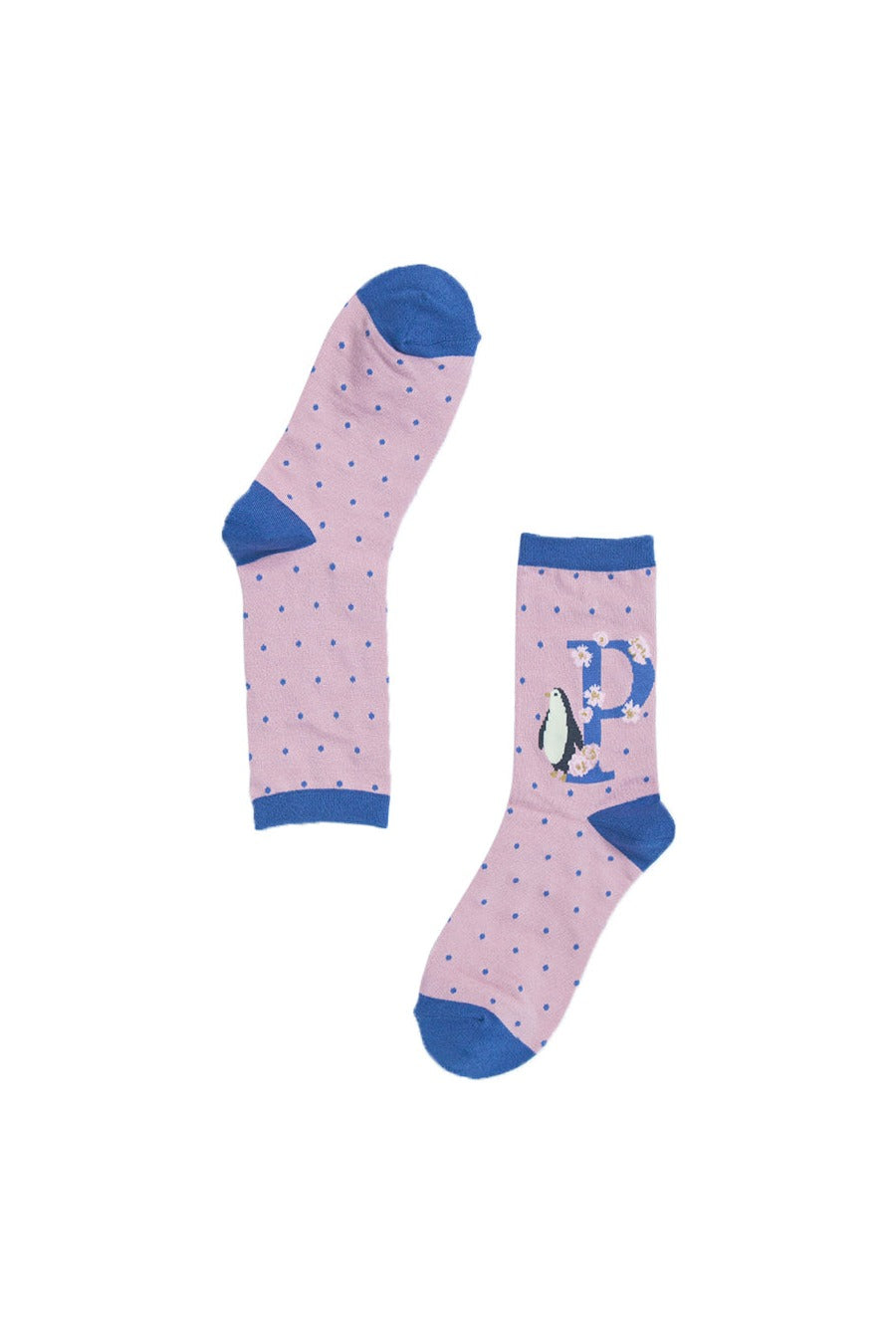 pink, blue ankle socks with the intial P