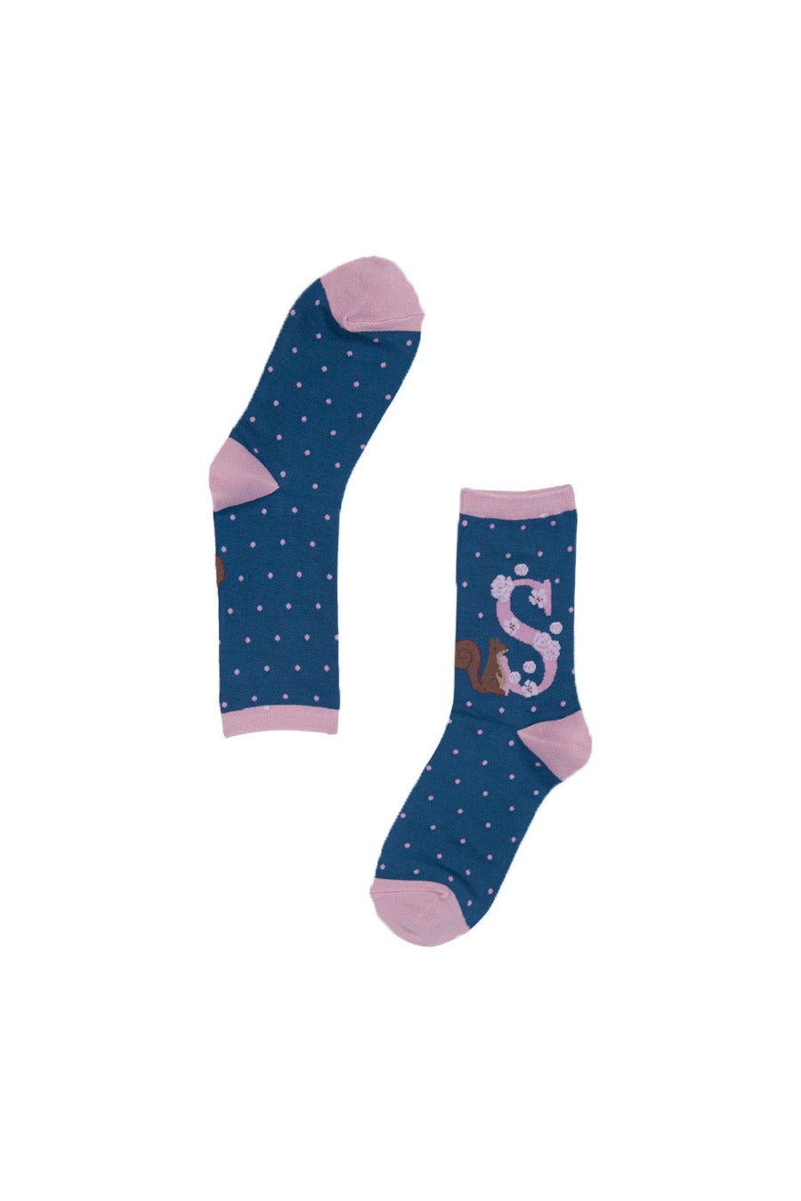 blue, pink bamboo socks with the initial S