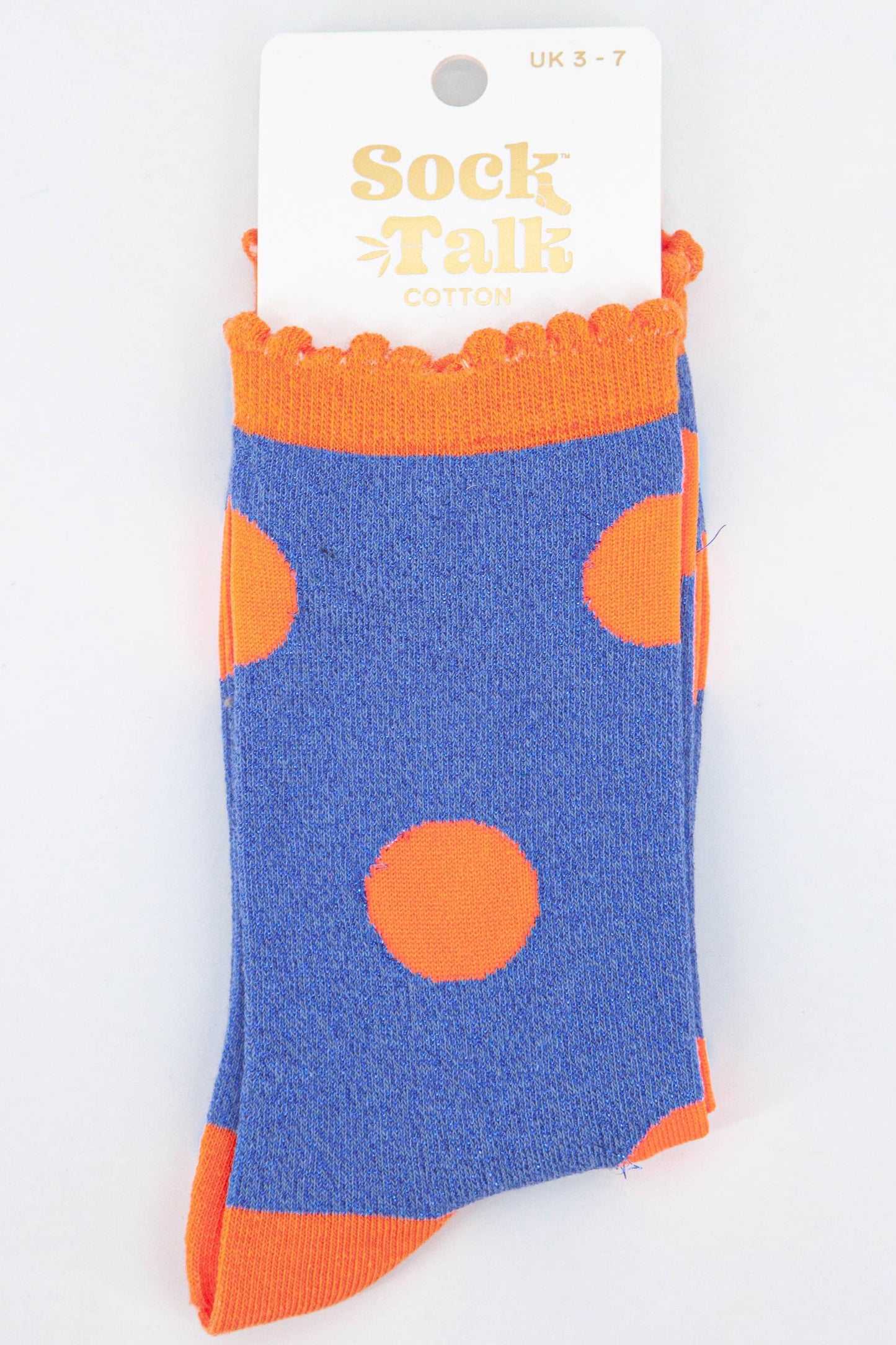 womens blue and orange polka dot glitter socks uk size 3-7