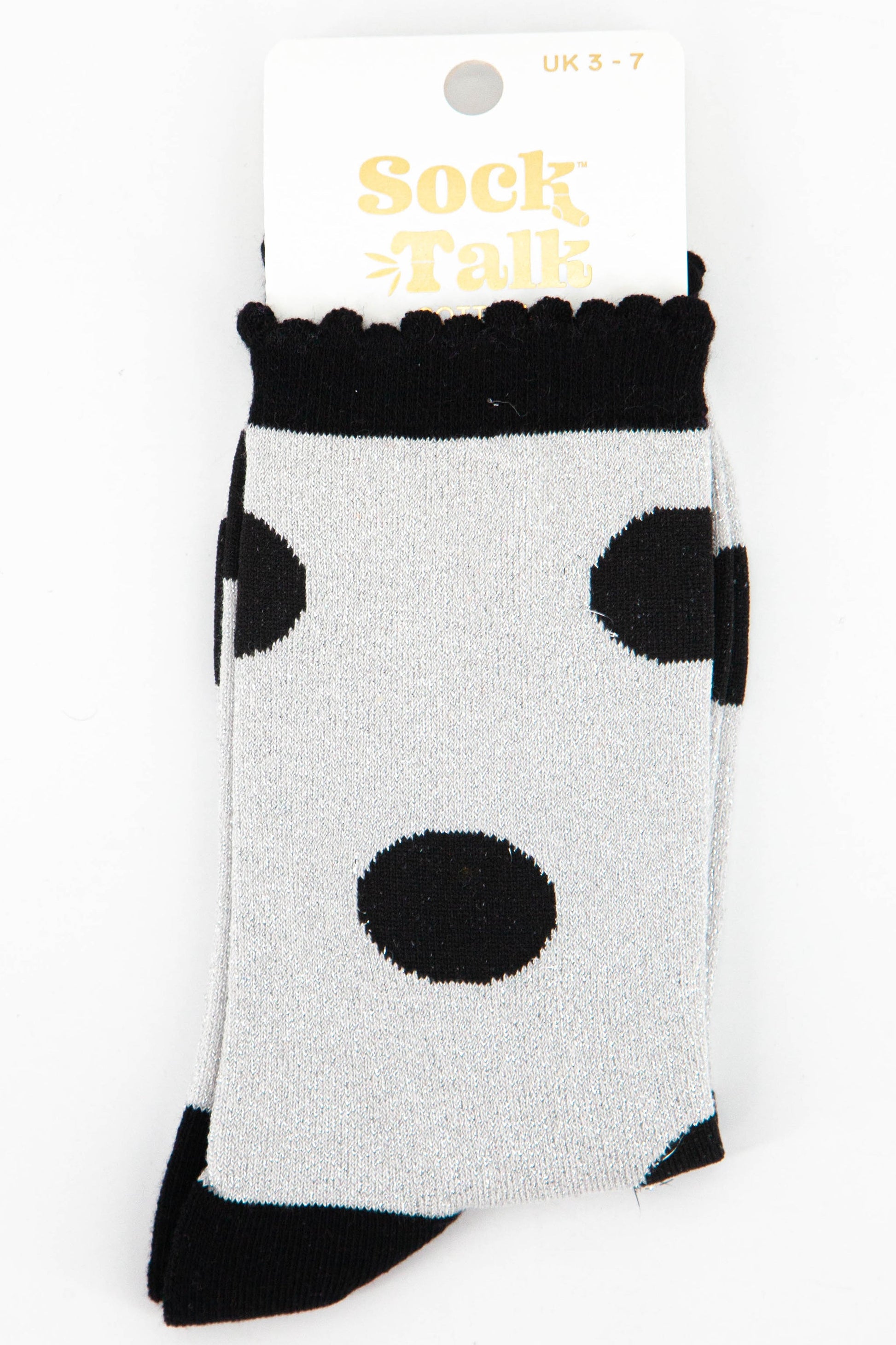 womens light grey and black spot pattern glitter ankle socks uk size 3-7