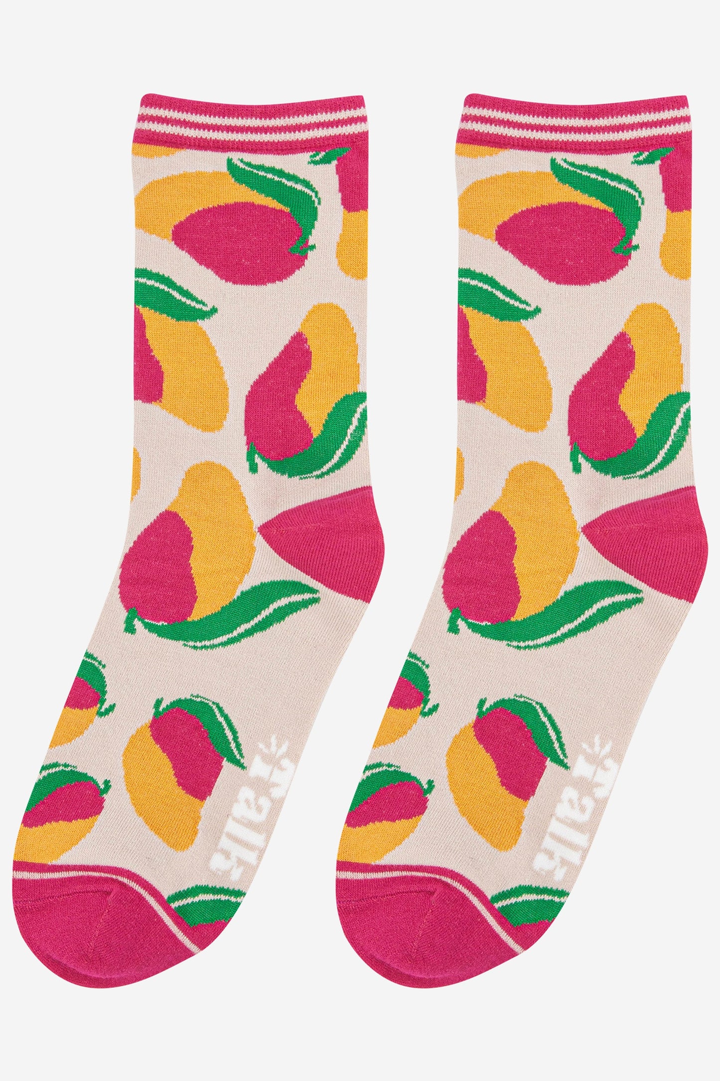 bamboo mango fruit socks in pink and yellow