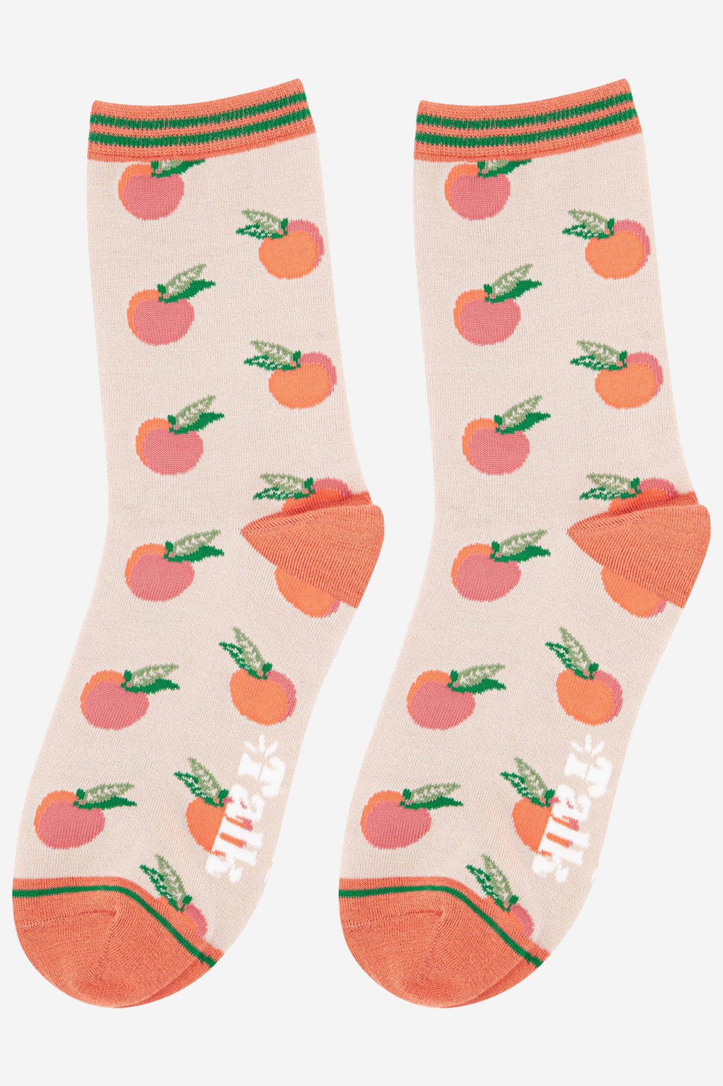 womens peaches fruit bamboo socks in cream and orange