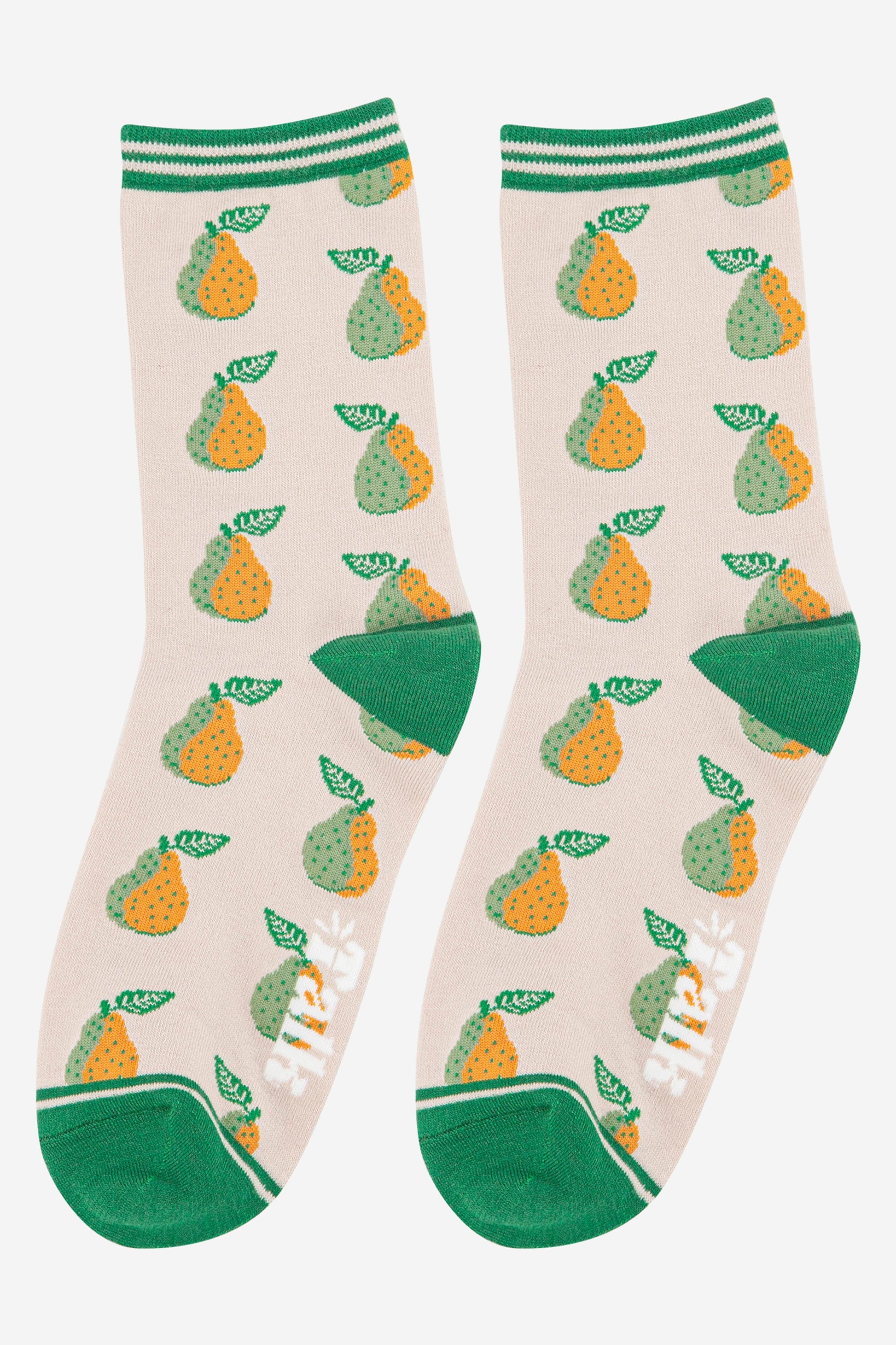 womens pear bamboo fruit socks in cream and orange