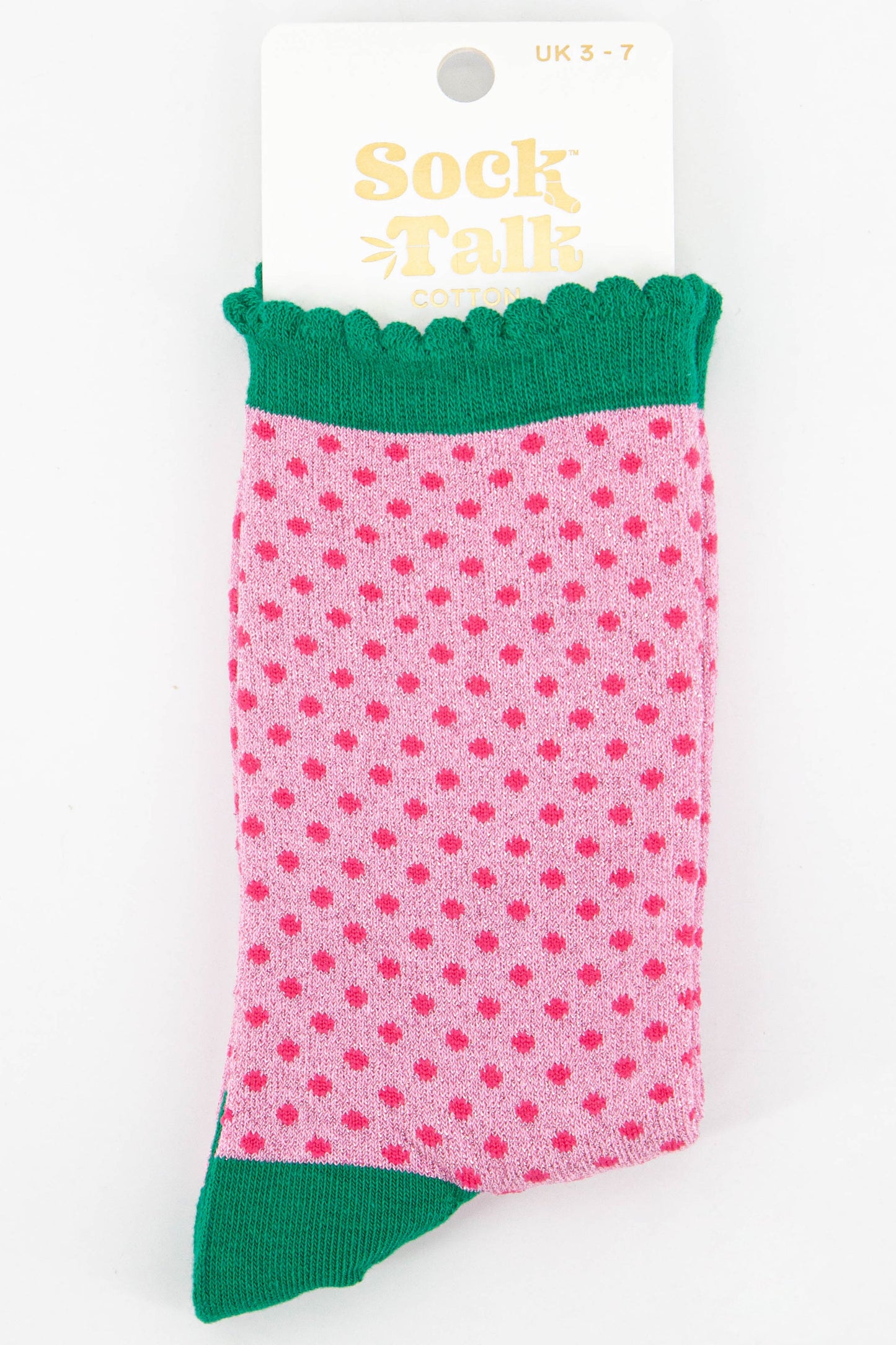 pink and green polka dot pattern sparkly glitter socks uk size 3-7
