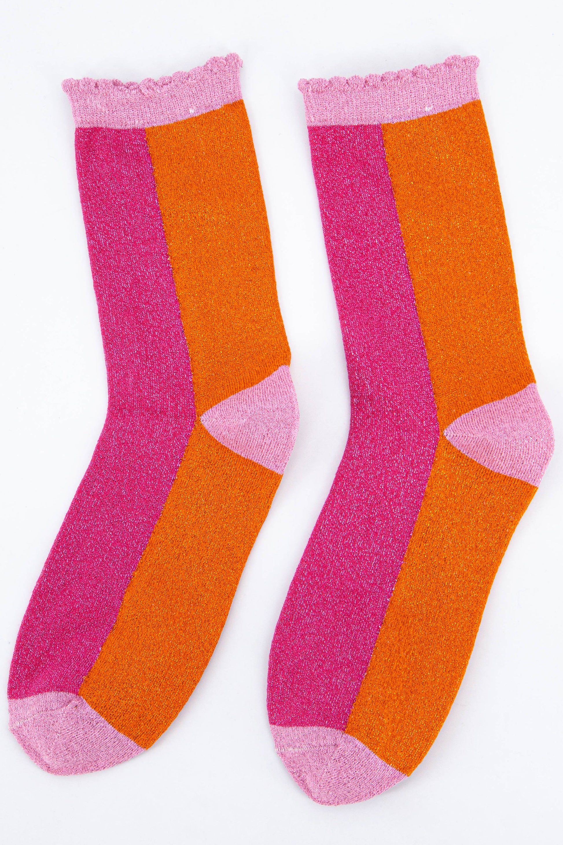 pink and orange sparkly glitter socks for women