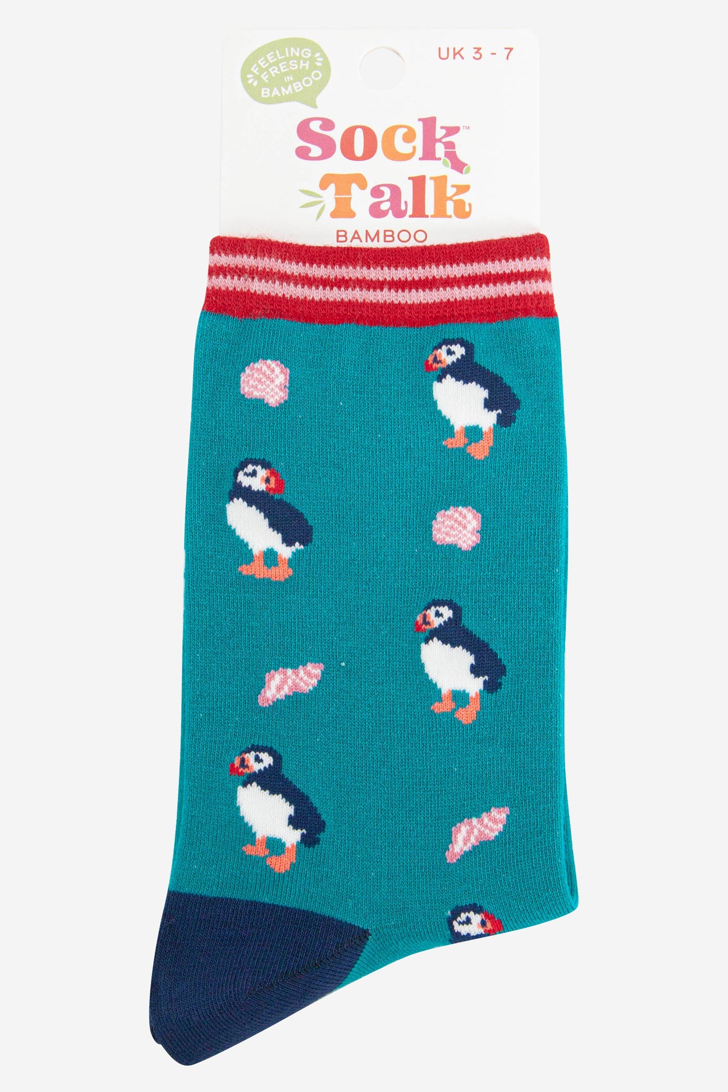 puffin and seashell nautical ladies ankle socks uk size 3-7