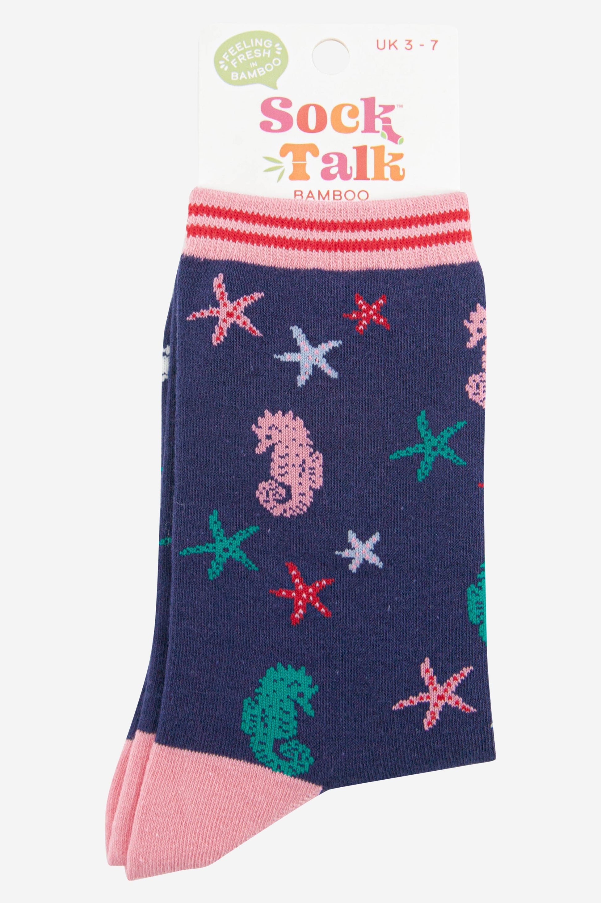 womens seahorse and star print ankle socks uk size 3-7