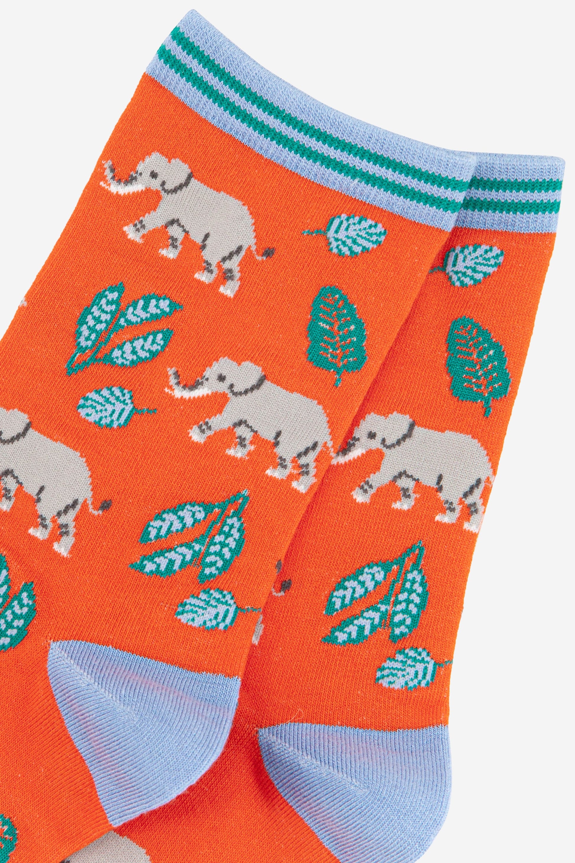 close up of the grey elephant and green leaf pattern