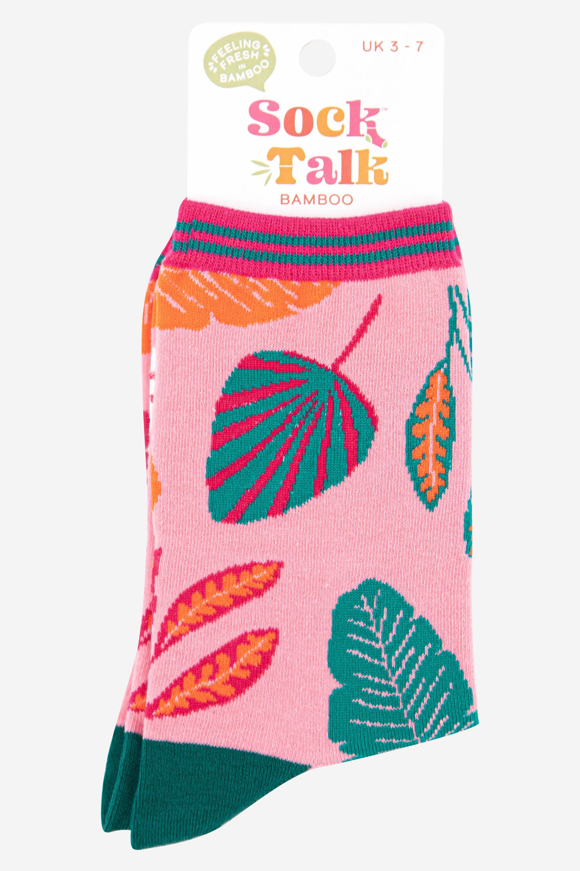 womens pink tropical leaf print bamboo socks size 3-7